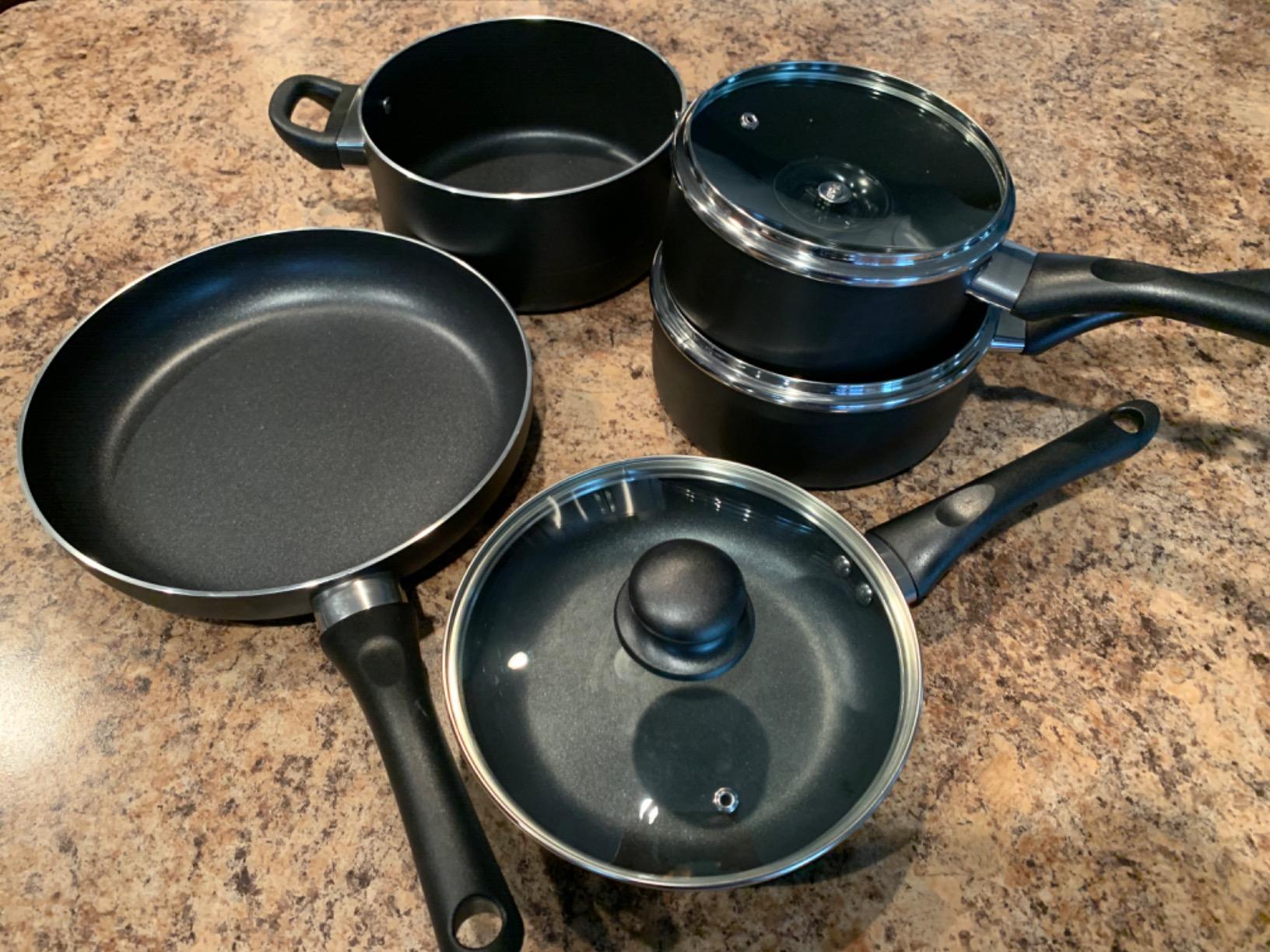 Amazon Basics Non Stick Kitchen Cookware 8-Piece Set, Non-Induction, Includes Pots and Pans, Black Customer Review Amazon Basics Non Stick Kitchen Cookware 8-Piece Set, Non-Induction, Includes Pots and Pans, Black - Customer Photo 4