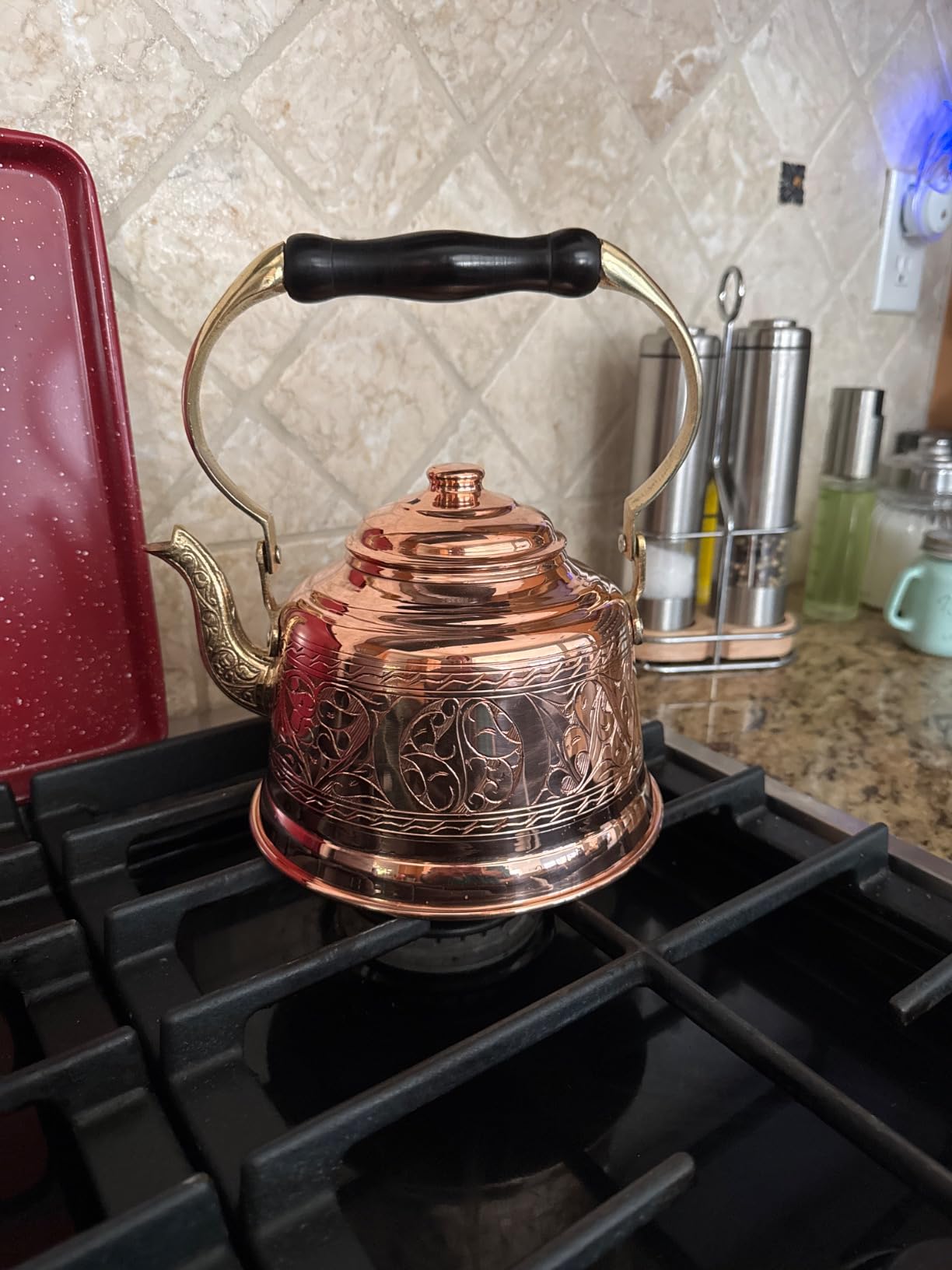DEMMEX Heavy Gauge 1mm Thick Engraved Solid Copper Tea Pot Kettle Stovetop Teapot, Handmade (1.6-Quarts - Engraved) Customer Review DEMMEX Heavy Gauge 1mm Thick Engraved Solid Copper Tea Pot Kettle Stovetop Teapot, Handmade (1.6-Quarts - Engraved) - Customer Photo 1
