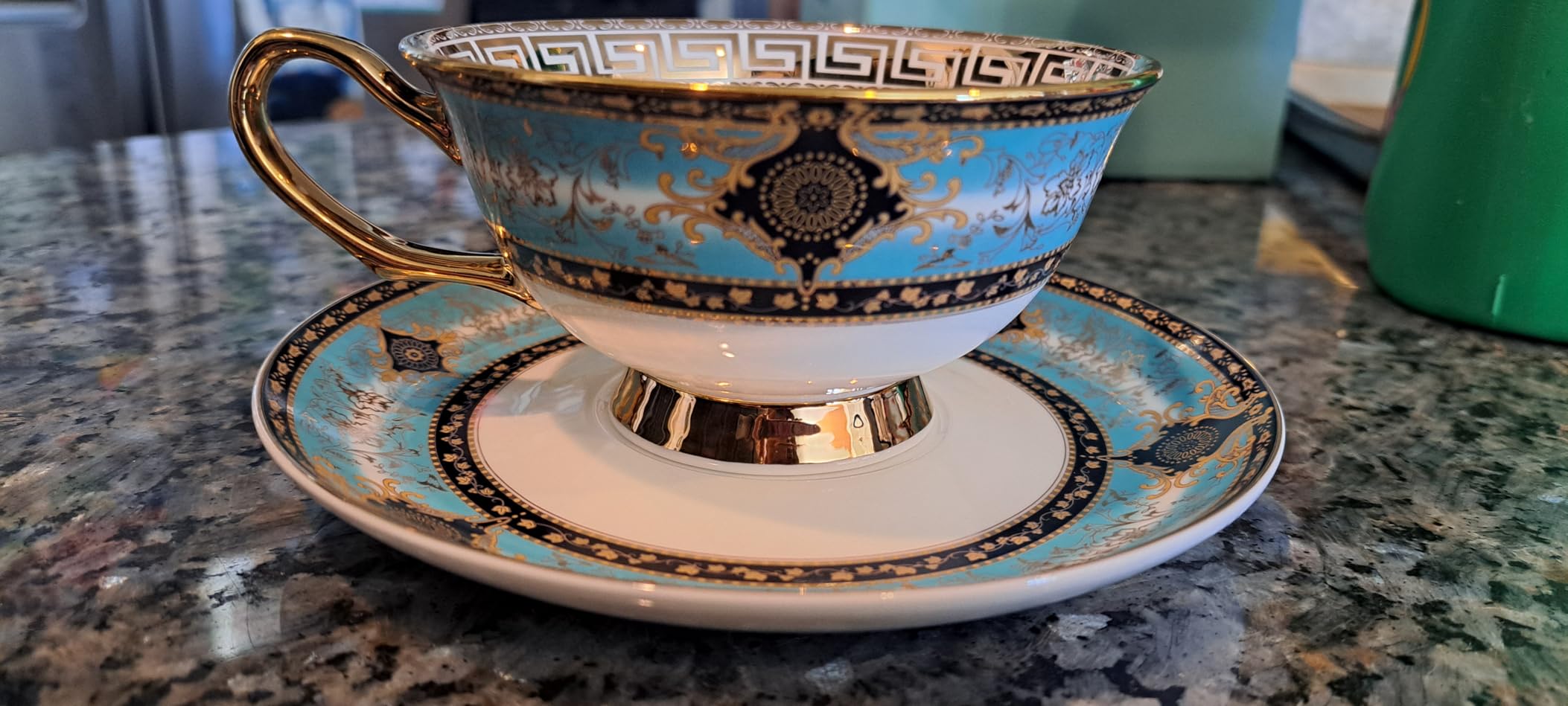YBK Tech Euro Style Bone China Cup& Saucer Set, Ceramic Tea Coffee Cup for Home Kitchen Wedding (Royal Pattern- Sky Blue) Customer Review YBK Tech Euro Style Bone China Cup& Saucer Set, Ceramic Tea Coffee Cup for Home Kitchen Wedding (Royal Pattern- Sky Blue) - Customer Photo 1