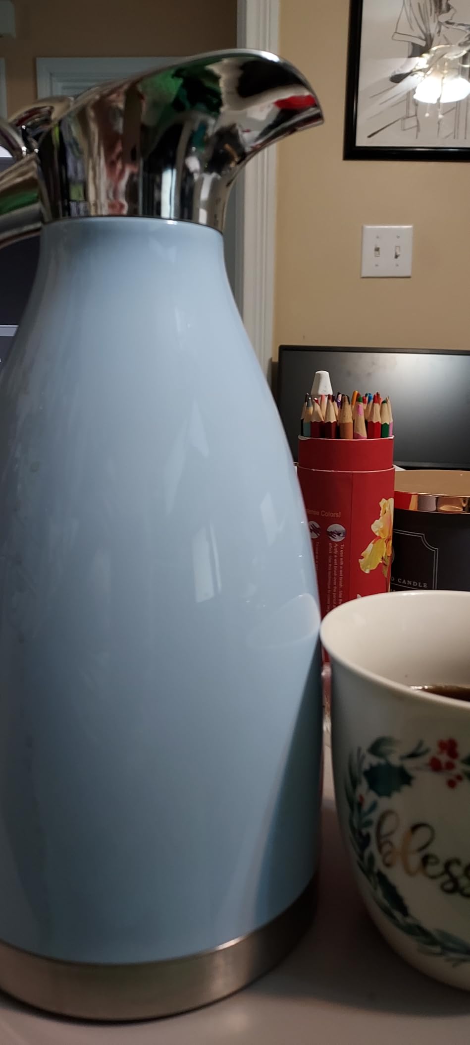 Sumerflos 68 Oz Stainless Steel Coffee Thermal Carafe/Double Walled Vacuum Thermos Insulated / 12 Hour Heat Retention / 2 Liters (Silver) - Customer Photo 1