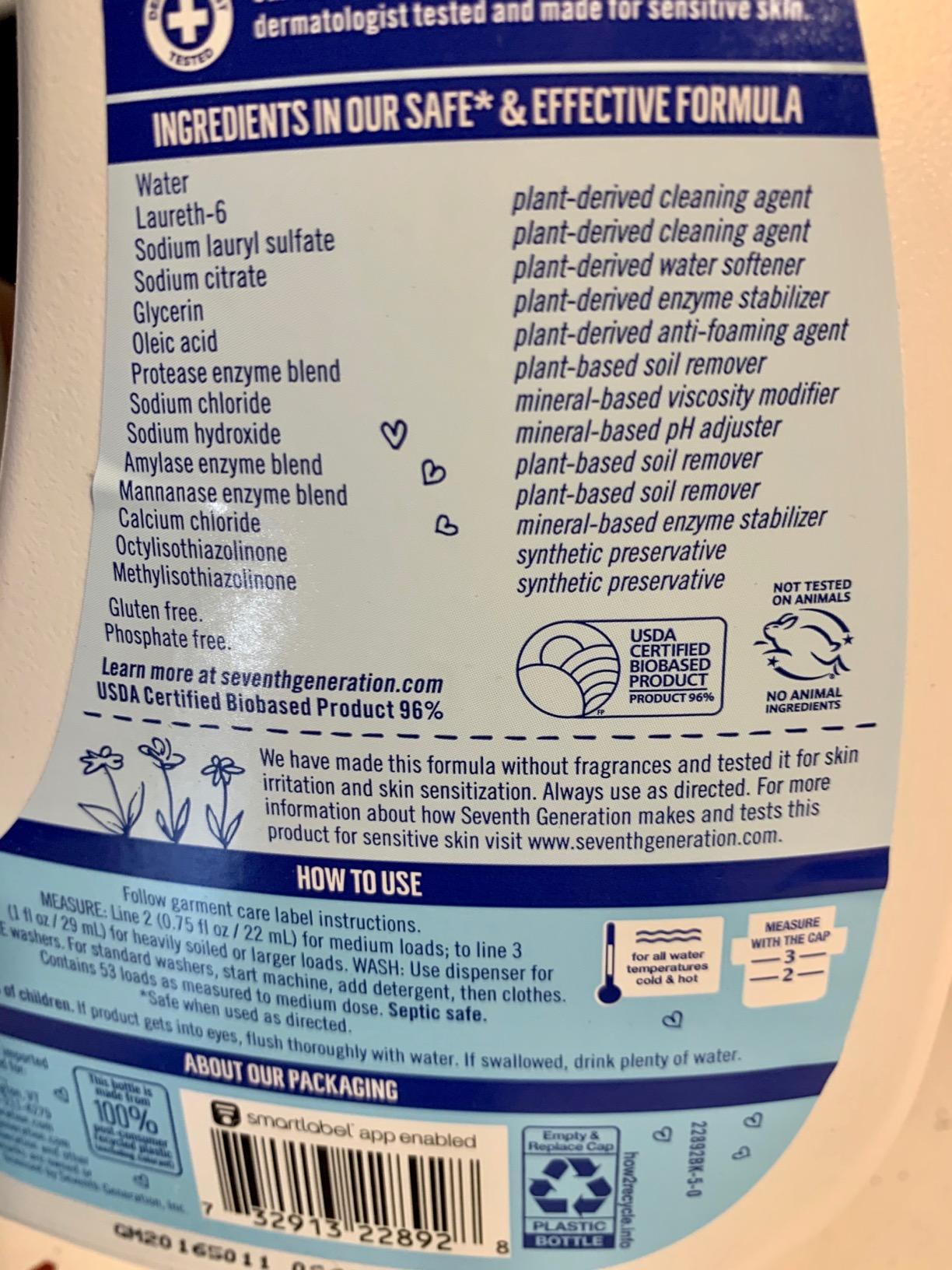 Seventh Generation Concentrated Laundry Detergent Liquid Free & Clear Fragrance Free 40 oz - Customer Photo 2