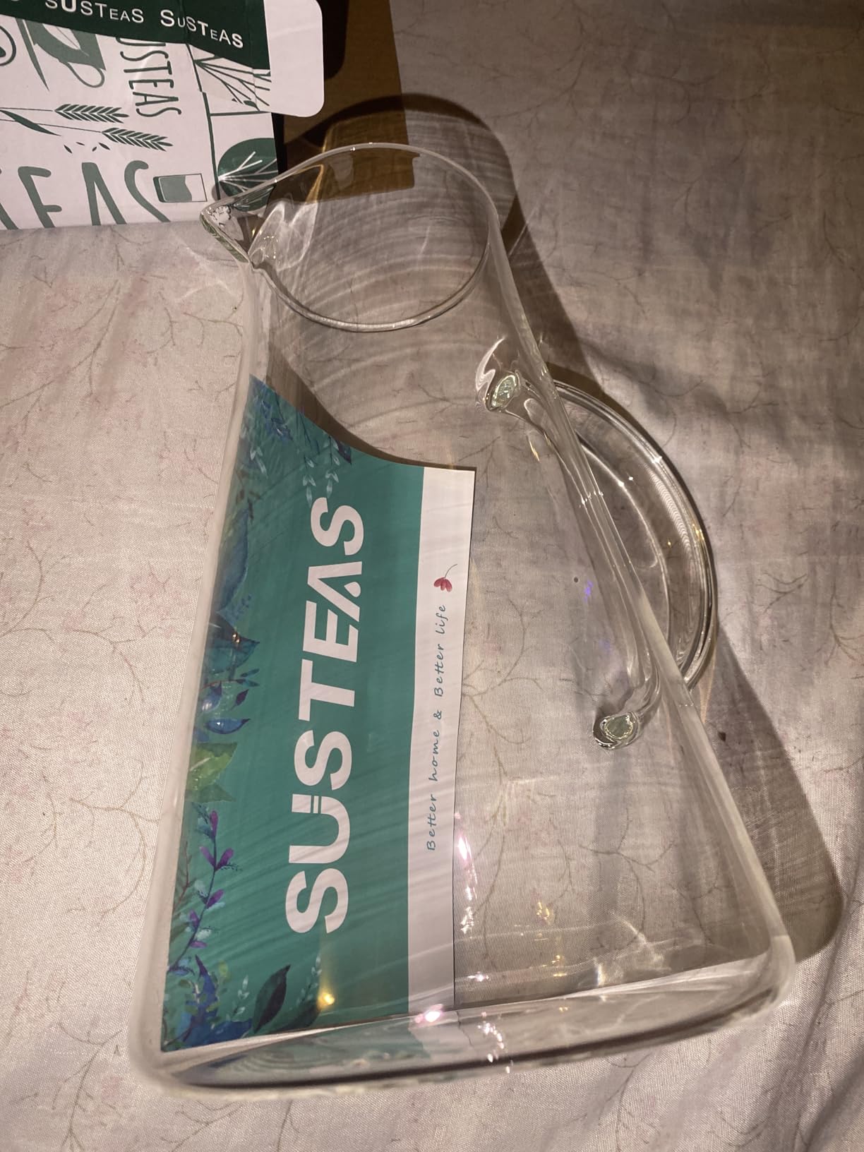 SUSTEAS 2.0 Liter 68oz Glass Pitcher with Lid, Easy Clean Heat Resistant Glass Water Carafe with Handle for Hot/Cold Beverages - Water, Cold Brew, Iced Tea & Juice, With 1 Long-Handled Brush Included - Customer Photo 2