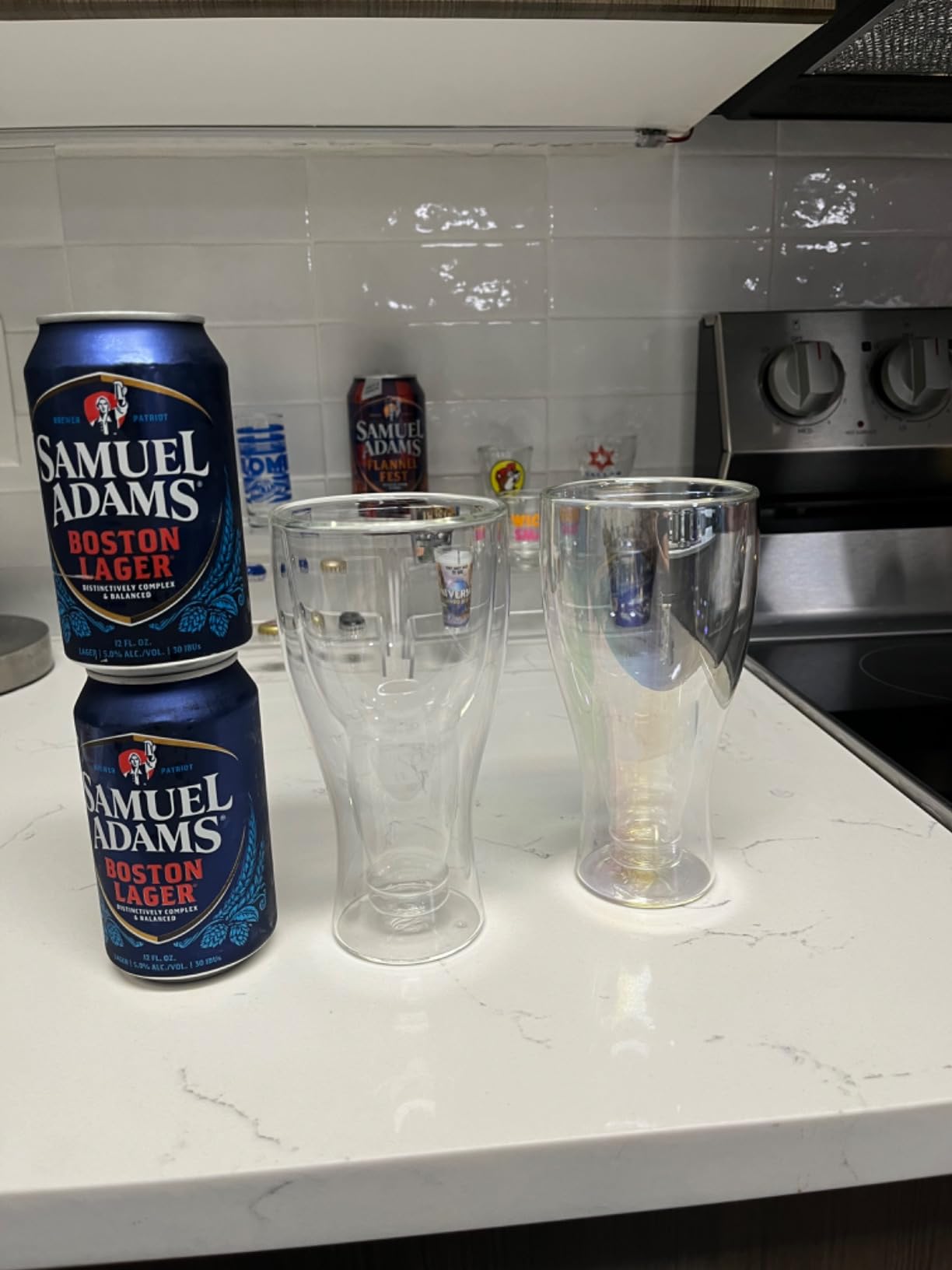 Dragon Glassware Beer Glasses - 13.5 oz Clear Double Wall Insulated Beer Glass Set of 2 - Upside Down Design - Holds One Full Bottle - Freezer Safe Customer Review Dragon Glassware Beer Glasses - 13.5 oz Clear Double Wall Insulated Beer Glass Set of 2 - Upside Down Design - Holds One Full Bottle - Freezer Safe - Customer Photo 1