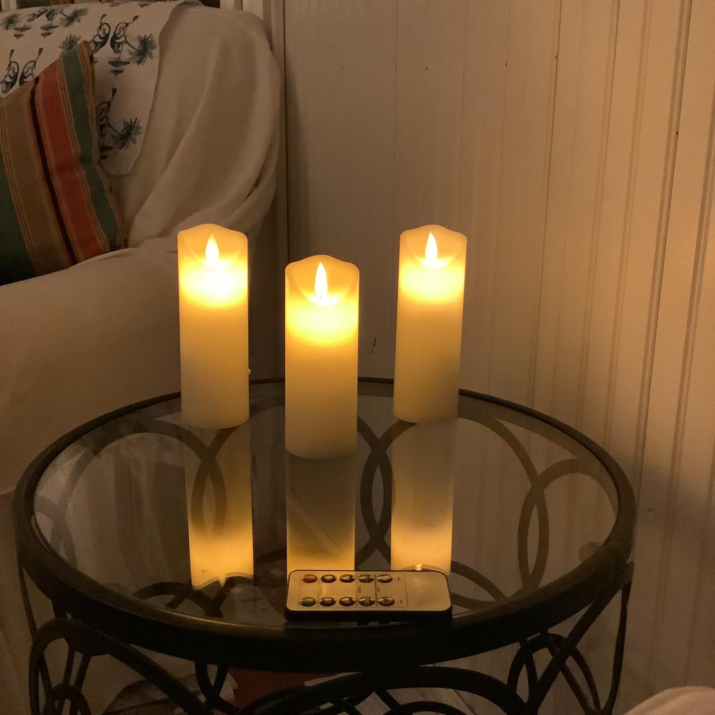 antizer Flameless Candles Set of 9 Ivory Dripless Real Wax Pillars Include Realistic Dancing LED Flames and 10-Key Remote Control with 24-Hour Timer Function 400+ Hours by 2 AA Batteries - Customer Photo 1
