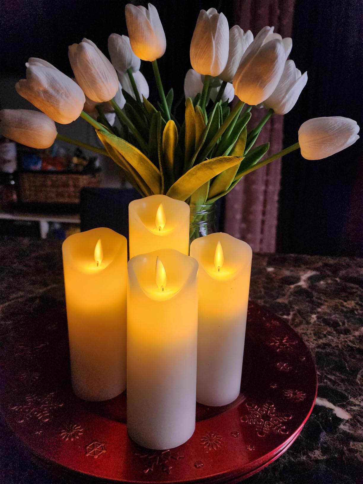 antizer Flameless Candles Set of 9 Ivory Dripless Real Wax Pillars Include Realistic Dancing LED Flames and 10-Key Remote Control with 24-Hour Timer Function 400+ Hours by 2 AA Batteries - Customer Photo 3