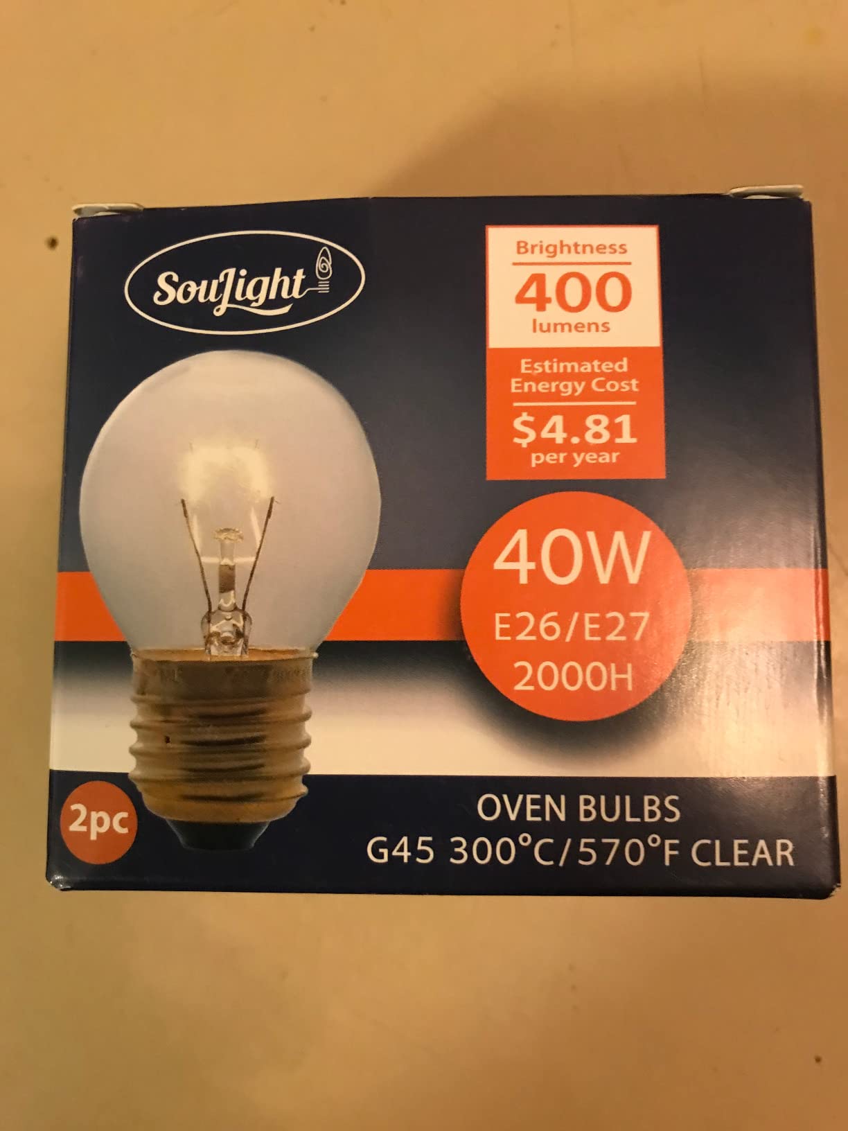 SouLight Oven Light Bulb – 40 Watt Appliance Replacement Bulbs for Oven, Stove, Refrigerator, Microwave. Incandescent - High Temp G45 E26/E27 Socket -Warm White - 400 Lumens - Clear.2 Pack - Customer Photo 2