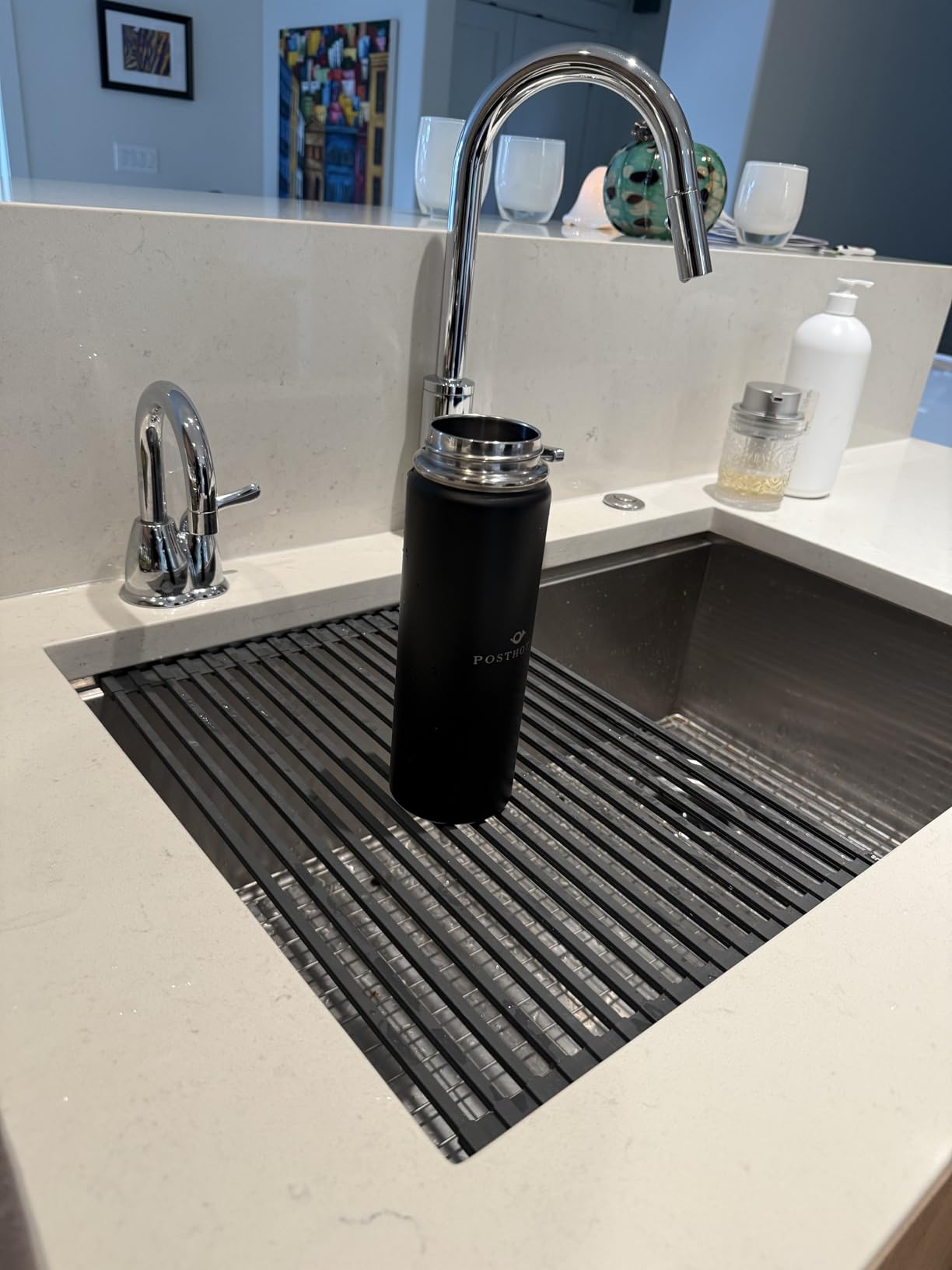 Kraus Multipurpose Workstation Sink Roll-Up Dish Drying Rack, Colander and Trivet in Black, KRM-11BL - Customer Photo 1