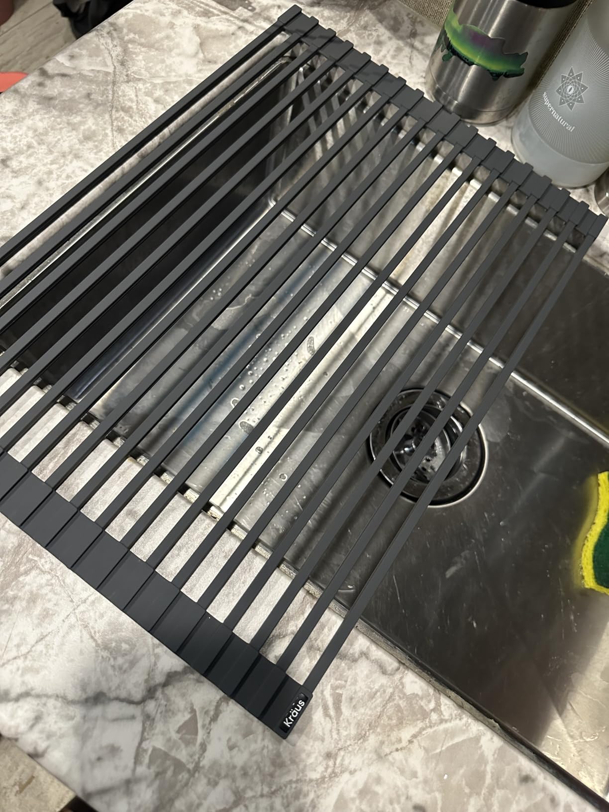 Kraus Multipurpose Workstation Sink Roll-Up Dish Drying Rack, Colander and Trivet in Black, KRM-11BL - Customer Photo 2