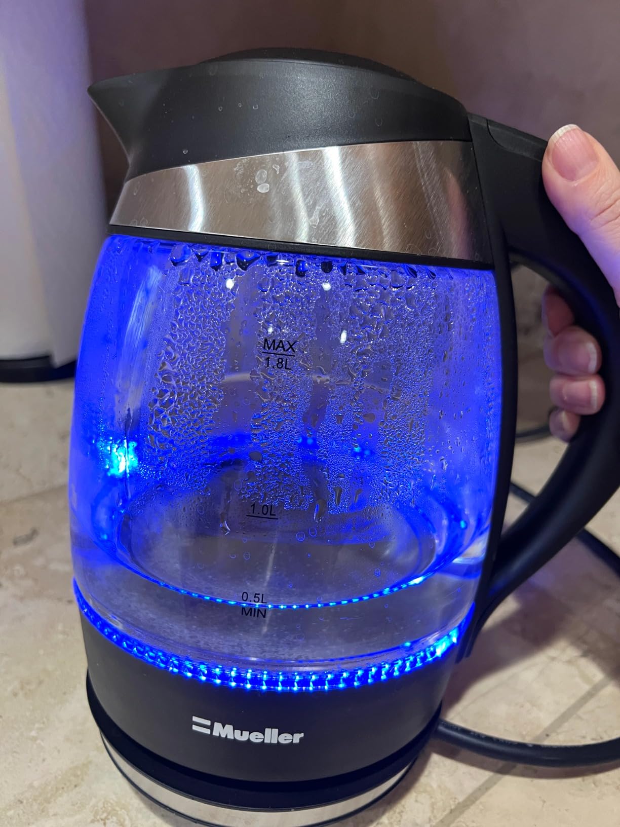 Mueller Living Electric Kettle, Electric Tea Kettle for Boiling Water, 1500W SpeedBoil with Automatic Shutoff, 1.8L Cordless with LED Light, Borosilicate Glass Tea Kettle Pot Water Heater, BPA Free - Customer Photo 1