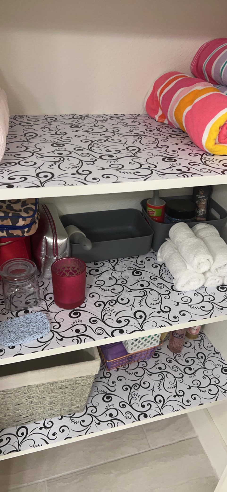 Smart Design Bonded Grip Shelf Liner - 12 Inch x 60 Feet Total (Set of 6 Rolls) - Non Adhesive, Strong Grip Bottom, Easy Clean Kitchen Drawer, Cabinet, Cupboard Dresser Cover - Fleur Gris Customer Review Smart Design Bonded Grip Shelf Liner - 12 Inch x 60 Feet Total (Set of 6 Rolls) - Non Adhesive, Strong Grip Bottom, Easy Clean Kitchen Drawer, Cabinet, Cupboard Dresser Cover - Fleur Gris - Customer Photo 4