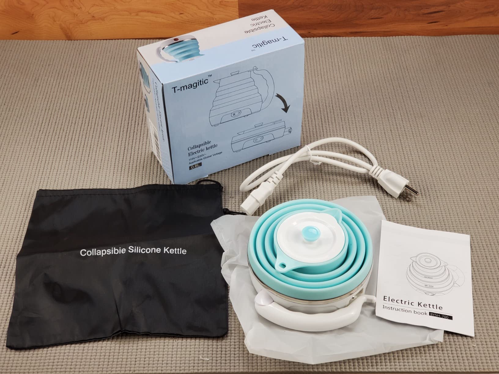 Travel Foldable Electric Kettle, Collapsible Electric Kettle Food Grade Silicone Small Pot Boiling water,Dual Voltage(600ml,110-220V US Plug) (Blue) Customer Review Travel Foldable Electric Kettle, Collapsible Electric Kettle Food Grade Silicone Small Pot Boiling water,Dual Voltage(600ml,110-220V US Plug) (Blue) - Customer Photo 2