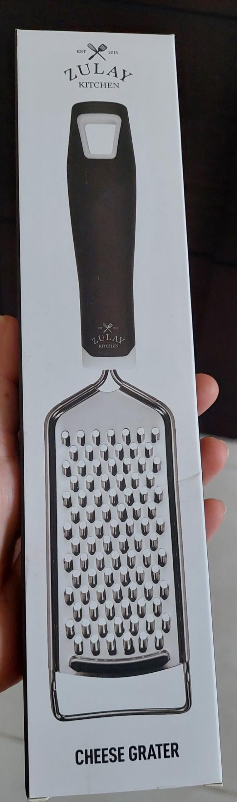 Zulay Kitchen Professional Cheese Grater Stainless Steel - Durable Rust-Proof Metal Lemon Zester Grater With Handle - Flat Handheld Grater For Cheese, Chocolate, Spices, And More - Black Customer Review Zulay Kitchen Professional Cheese Grater Stainless Steel - Durable Rust-Proof Metal Lemon Zester Grater With Handle - Flat Handheld Grater For Cheese, Chocolate, Spices, And More - Black - Customer Photo 1