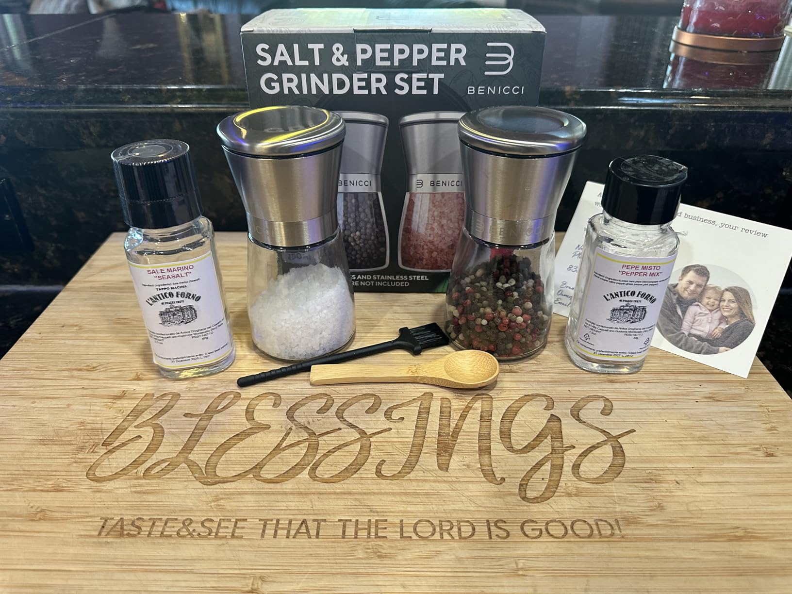 Stainless Steel Salt and Pepper Grinder Set of 2 (5oz) - Manual Adjustable Ceramic Mills - Grinders with 5 Coarseness Levels - Refillable Glass Shakers, No Batteries - Includes Spoon & Brush customer photo 1