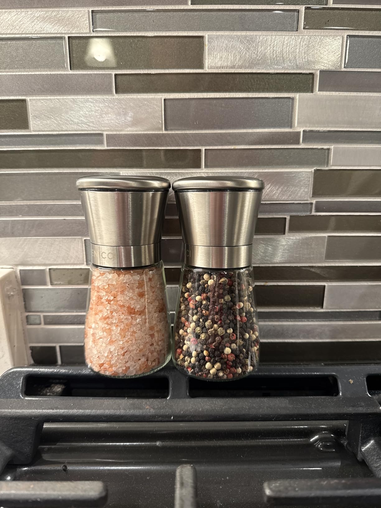 Stainless Steel Salt and Pepper Grinder Set of 2 (5oz) - Manual Adjustable Ceramic Mills - Grinders with 5 Coarseness Levels - Refillable Glass Shakers, No Batteries - Includes Spoon & Brush customer photo 2