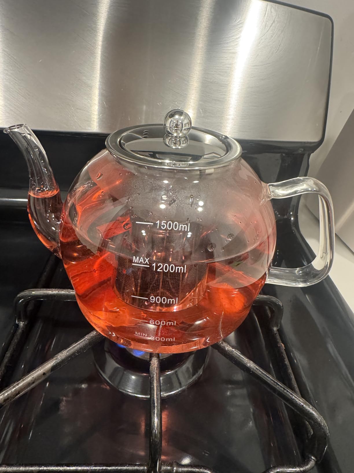 STNTUS Glass Teapot, 40 oz. / 1200 ml for Loose Tea, With Infuser and Stainless Steel Strainer, Stovetop Safe, 4-6 Cups Customer Review STNTUS Glass Teapot, 40 oz. / 1200 ml for Loose Tea, With Infuser and Stainless Steel Strainer, Stovetop Safe, 4-6 Cups - Customer Photo 1
