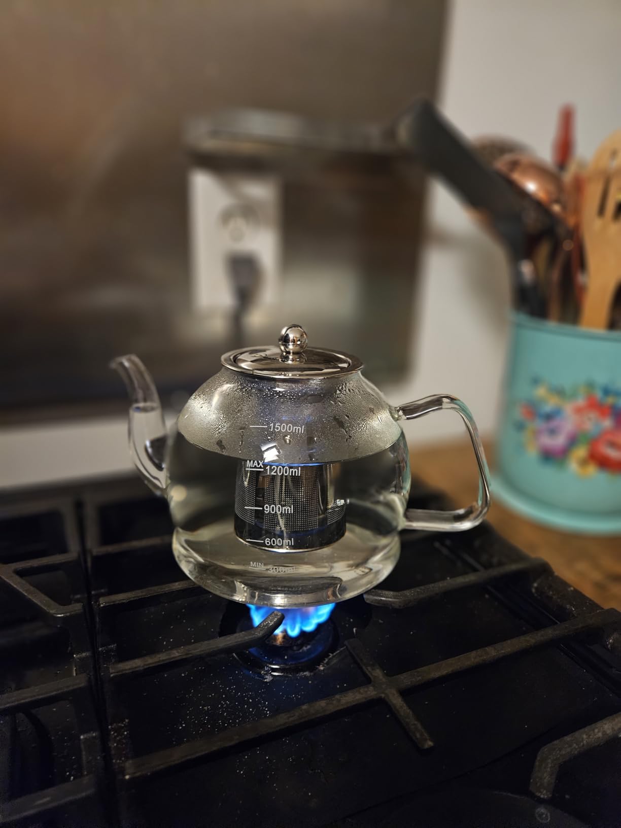 STNTUS Glass Teapot, 40 oz. / 1200 ml for Loose Tea, With Infuser and Stainless Steel Strainer, Stovetop Safe, 4-6 Cups Customer Review STNTUS Glass Teapot, 40 oz. / 1200 ml for Loose Tea, With Infuser and Stainless Steel Strainer, Stovetop Safe, 4-6 Cups - Customer Photo 2