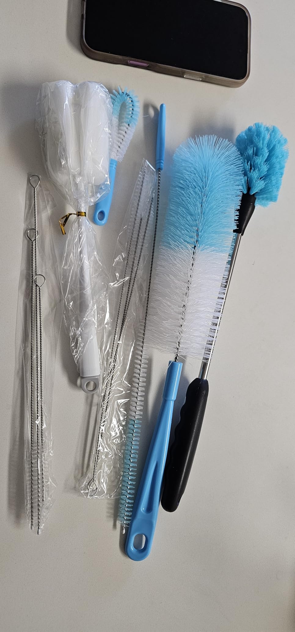 Holikme Bottle Brush Tube Cleaning Lab Set with Long Handle, Cup Cleaner for Washing Narrow Neck Beer Wine Decanter Pipes Lids Sinks Cap Covers, White - Customer Photo 2