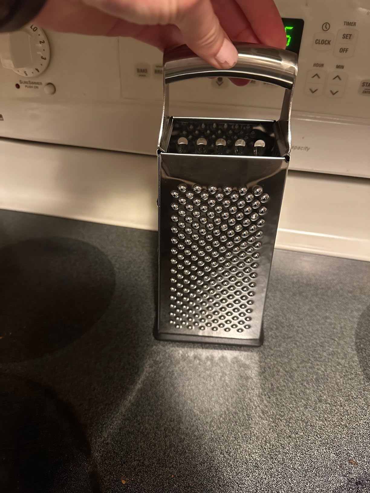 Amazon Basics Rectangular 4-Sided Box Cheese Grater, Stainless Steel, Zester, Non-Slip Base, Dishwasher-Safe, 9 inch, Black Customer Review Amazon Basics Rectangular 4-Sided Box Cheese Grater, Stainless Steel, Zester, Non-Slip Base, Dishwasher-Safe, 9 inch, Black - Customer Photo 2