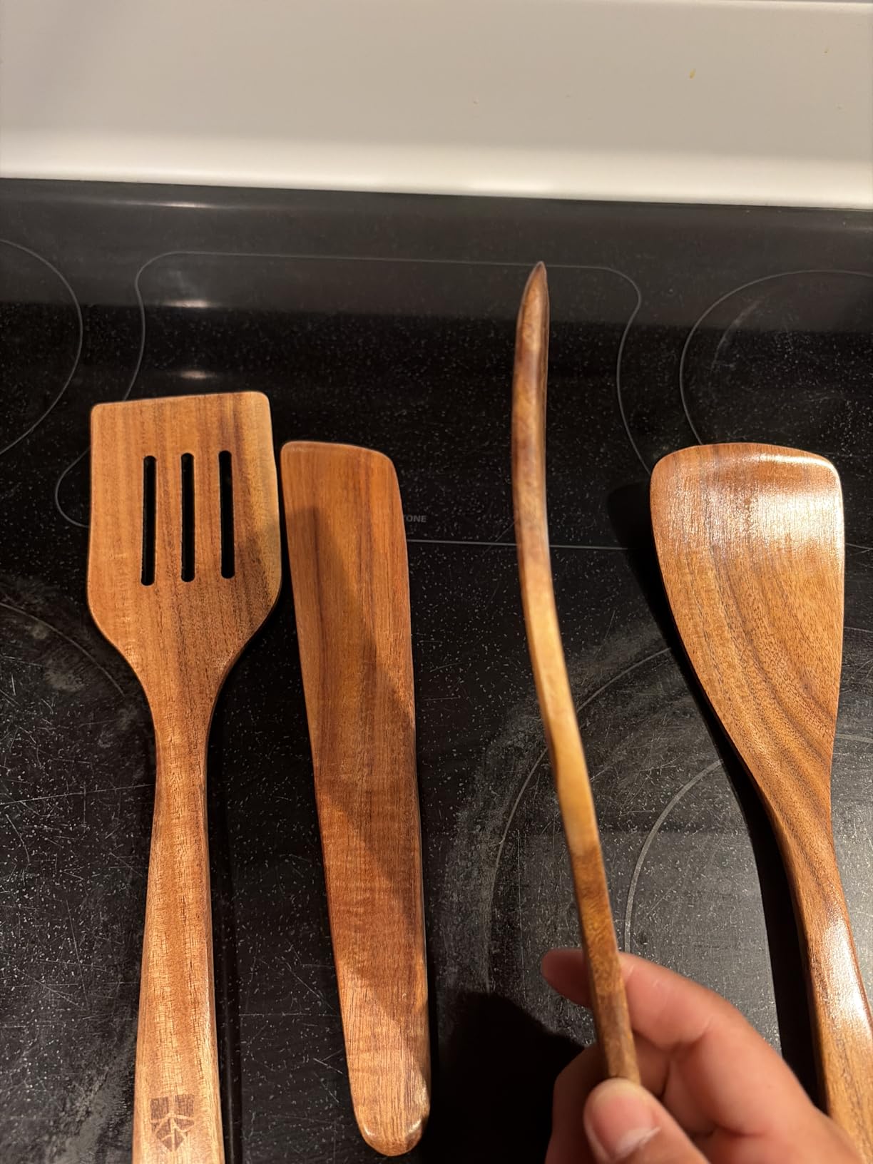 Wooden Spatula for Cooking, Teak Spatulas for Kitchen Use - Wooden Cooking Utensils Set of 4 including Paddle, Turner, Slotted Spurtle and Wood Scraper. Nonstick cookware. - Customer Photo 2