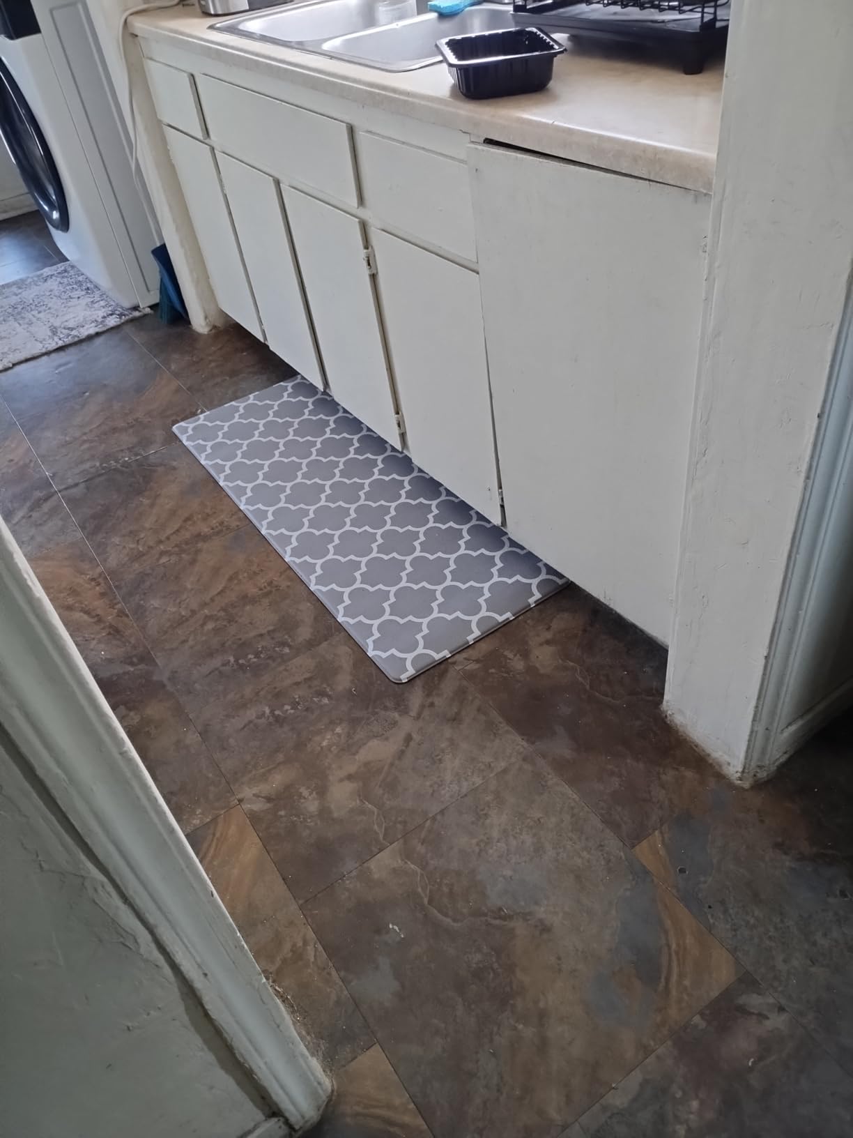 KMAT Kitchen Mat [2 PCS] Cushioned Anti-Fatigue Kitchen Rug, Waterproof Non-Slip Kitchen Mats and Rugs Heavy Duty PVC Ergonomic Comfort Foam Rug for Kitchen, Floor Home, Office, Sink, Laundry,Grey - Customer Photo 2