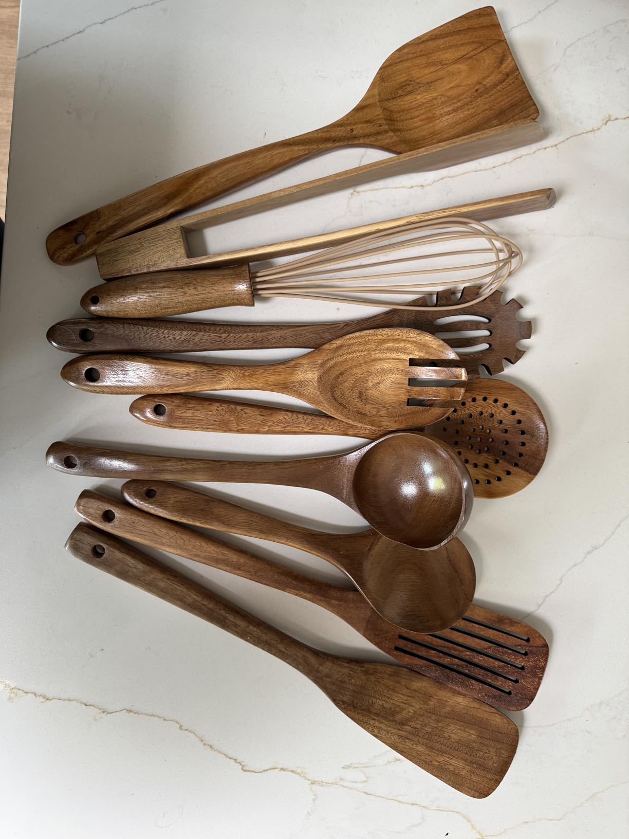 Kitchen Utensils Set with Holder, Kitchen Wooden Utensils for Cooking, Wood Utensil Natural Teak Wood Spoons - 11 Piece Set - Customer Photo 1
