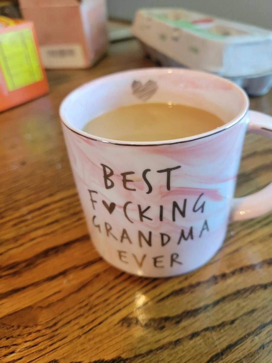 Hendson Grandma Birthday Gifts - Best Grandma Ever - Funny Gift For Nana, New Pregnancy Announcement For Grandparents, Nana To Be, Grandmother - Pink Marble Mug, 11.5oz Coffee Cup - Customer Photo 2