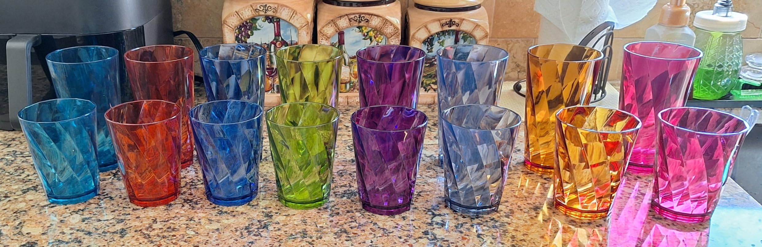 US Acrylic Optix Plastic Reusable Drinking Glasses (Set of 8) 20oz Water Cups in Jewel Tone Colors | BPA-Free Tumblers, Made in USA | Top-Rack Dishwasher Safe - Customer Photo 2