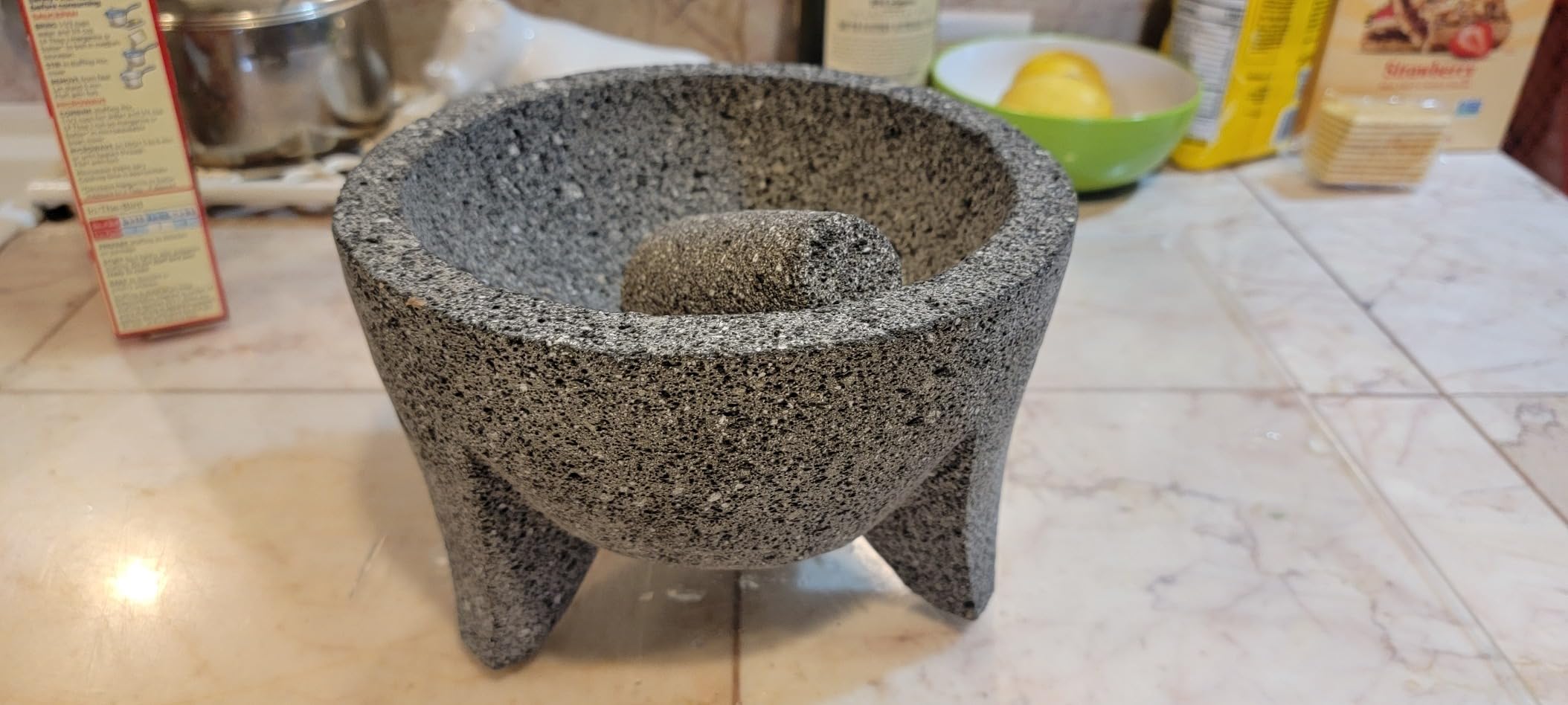 Genuine Handmade Mexican Mortar and Pestle Set- 8 Inches, Molcajete Mexicano — Mexican Cookware Perfect as Salsa Bowls, Guacamole Bowl and Masher, Mortero Para Cocina made from Volcanic Rock in Mexico Customer Review Genuine Handmade Mexican Mortar and Pestle Set- 8 Inches, Molcajete Mexicano — Mexican Cookware Perfect as Salsa Bowls, Guacamole Bowl and Masher, Mortero Para Cocina made from Volcanic Rock in Mexico - Customer Photo 1