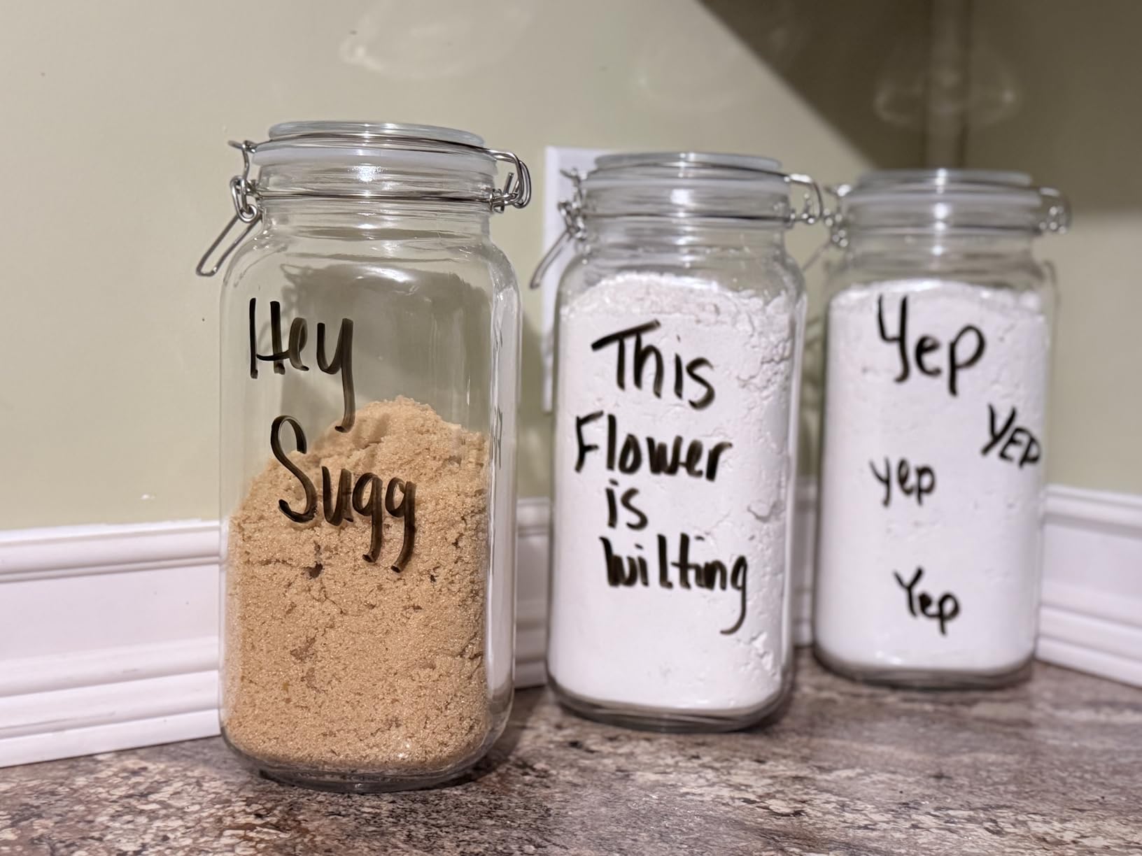 Vtopmart 78oz Glass Food Storage Jars with Airtight Clamp Lids, 3 Pack Large Kitchen Canisters for Flour, Cereal, Coffee, Pasta and Canning, Square Mason Jar with 8 Chalkboard Labels - Customer Photo 1