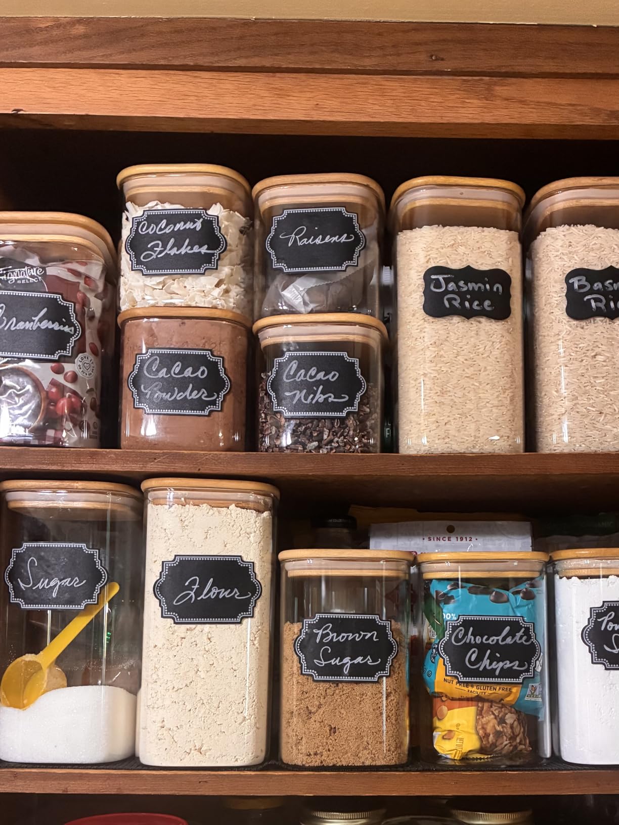 ComSaf Airtight Glass Storage Canister with Lids (0.7Qt/1.2Qt/1.6Qt) Set of 6, Food Storage Container Kitchen Pantry Storage Jar, Glass Jars for Flour Cereal Sugar Tea Coffee Beans Snacks, Square customer photo 1