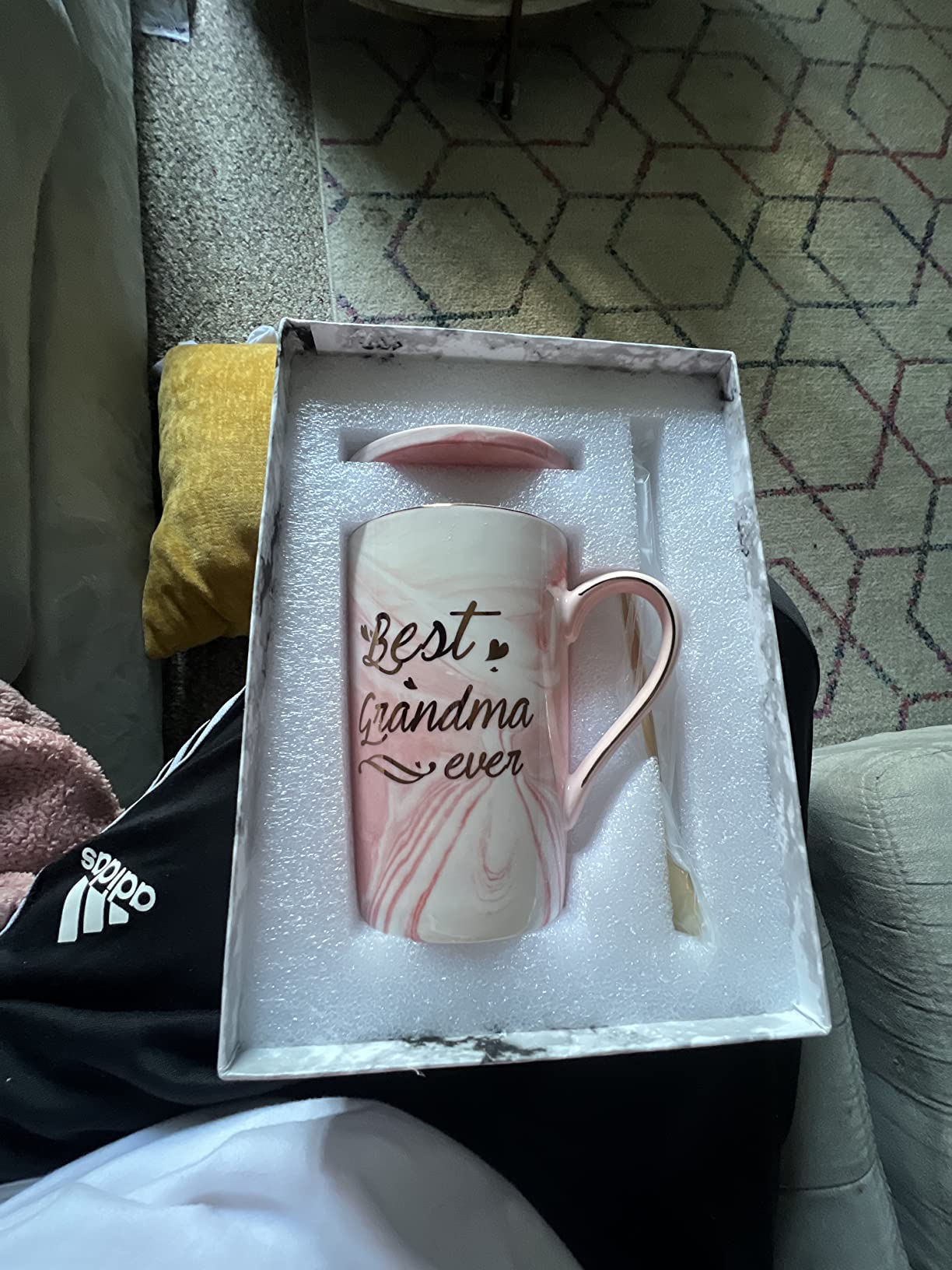 Best Grandma Ever Mug Coffee Gifts Birthday Mothers Day for from Granddaughter Grandson Grandchildren Grandkids 14 Ounce Gift Box with Spoon and Mat Gray - Customer Photo 1