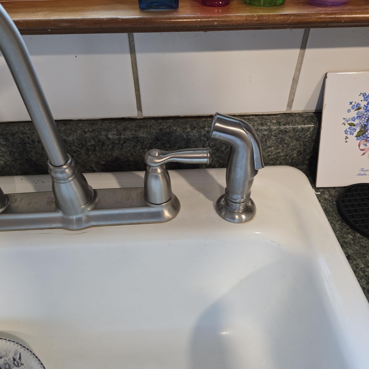 Universal Kitchen Sink Side Sprayer with Quick Side Connector Compatible with Moen Faucet Sprayer Replacement, Kitchen Sink Faucet Sprayer Attachment with Water Hose/Holder, Brushed Nickel Finish Customer Review Universal Kitchen Sink Side Sprayer with Quick Side Connector Compatible with Moen Faucet Sprayer Replacement, Kitchen Sink Faucet Sprayer Attachment with Water Hose/Holder, Brushed Nickel Finish - Customer Photo 1