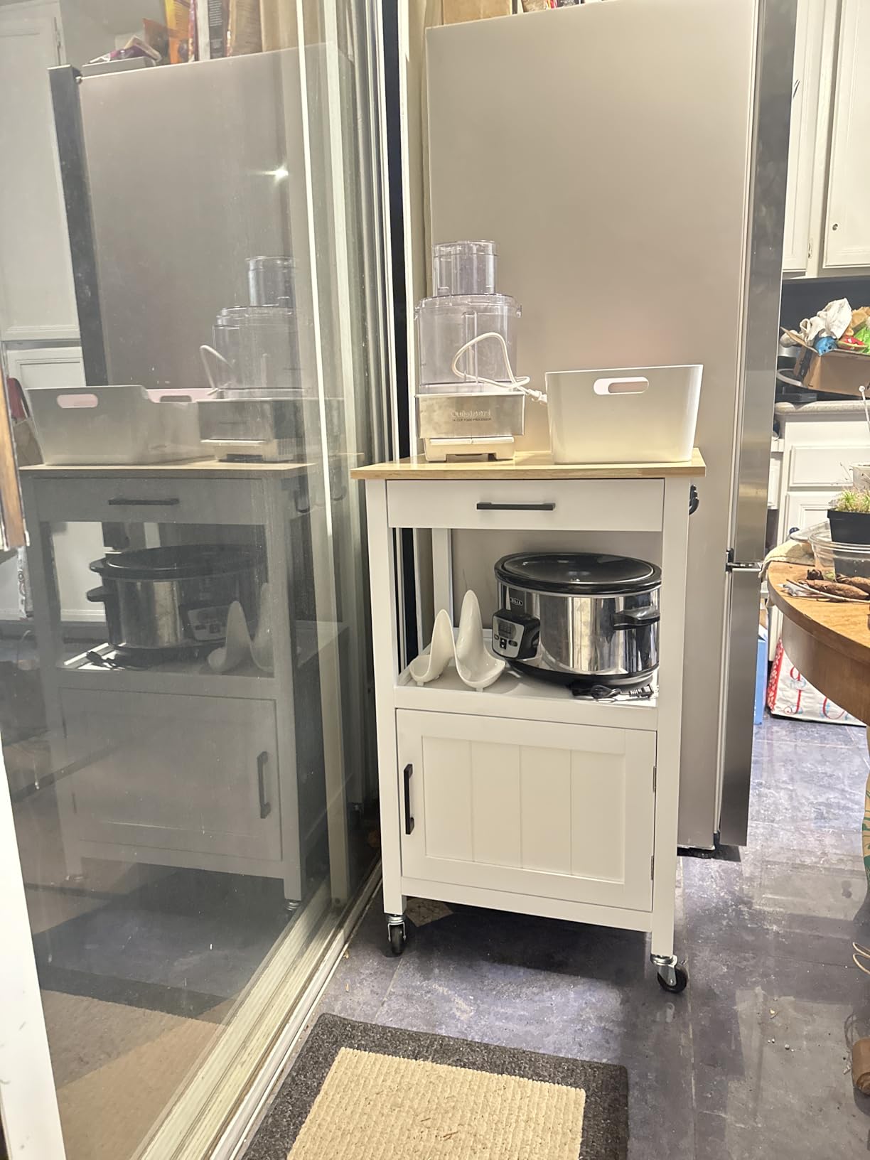 Yaheetech Kitchen Island Cart with Storage, Rolling Kitchen Island on Wheels with 6 Side Hooks, Wood Top Microwave Cart with Drawer for Dining Room, White - Customer Photo 1