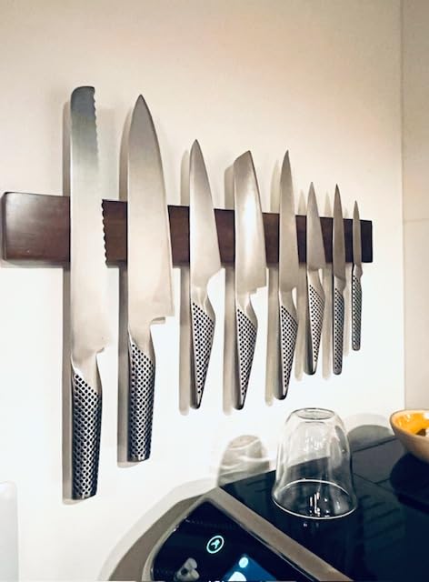 Premium 24 Inch (Large Size) Dark Walnut Wood Magnetic Knife Holder - Professional Wooden Magnetic Knife Strip - Space-Saving Knife Rack/Knife Bar With Powerful Magnetic Pull Force (Upgraded Version) - Customer Photo 1