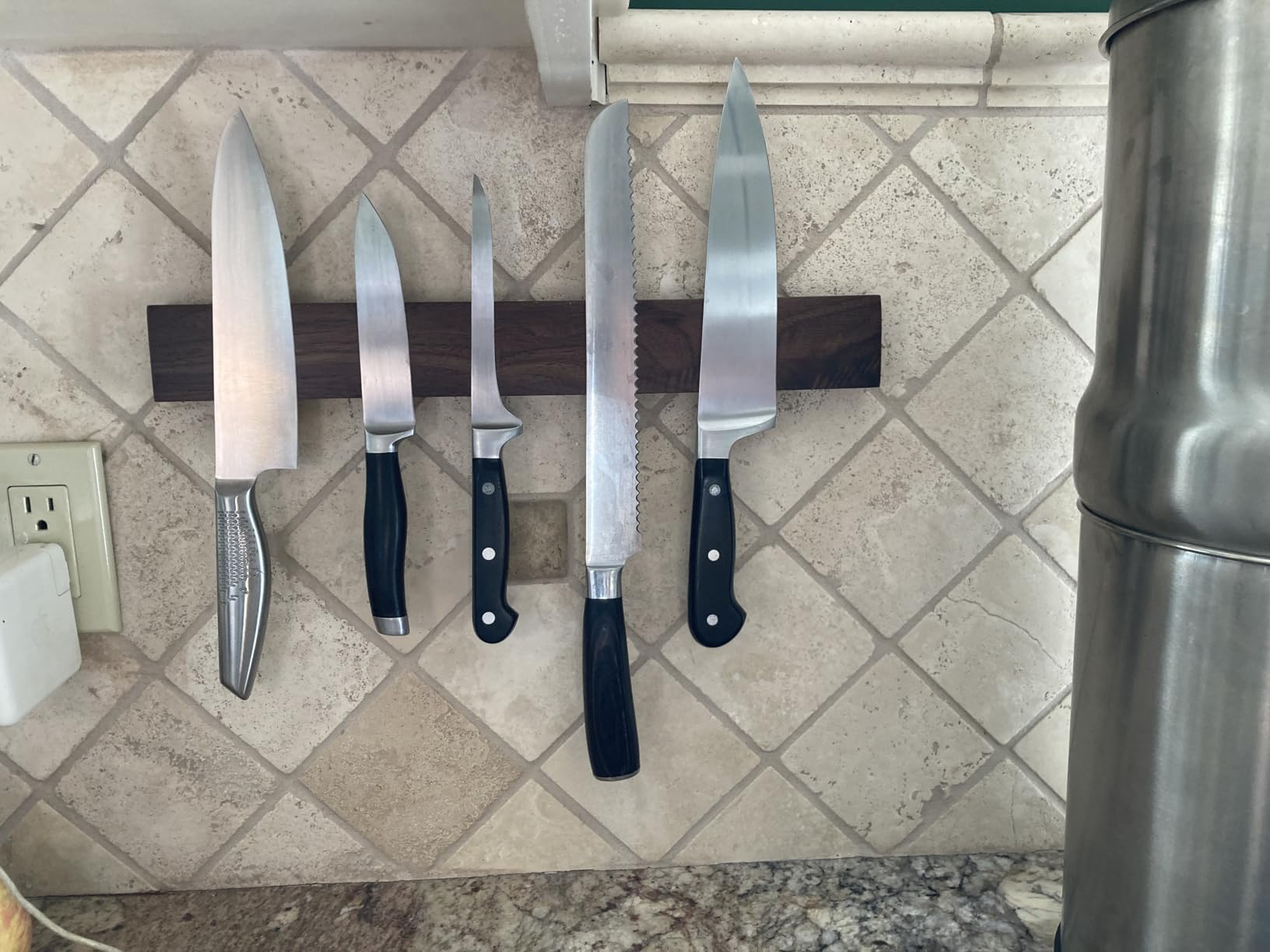 Premium 24 Inch (Large Size) Dark Walnut Wood Magnetic Knife Holder - Professional Wooden Magnetic Knife Strip - Space-Saving Knife Rack/Knife Bar With Powerful Magnetic Pull Force (Upgraded Version) - Customer Photo 2