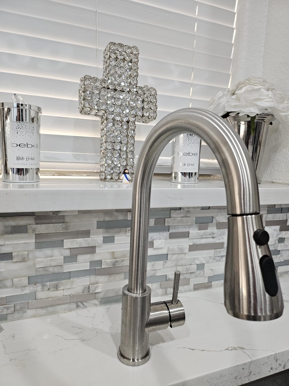 Kitchen Faucet with Pull Down Sprayer, Brushed Nickel High Arc Single Handle Kitchen Sink Faucet for Pot Filler, Stainless Steel Commercial Modern Rv Farmhouse Camper Laundry Bar Sink Faucets - Customer Photo 2