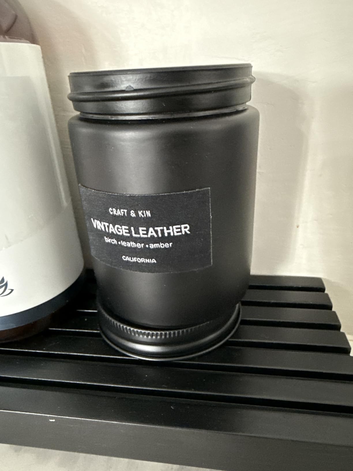 Craft & Kin Premium Vintage Leather Candle | Black Scented Candles for Men | Long Lasting with 45 Hour Burn Time, 7.6oz - Customer Photo 1