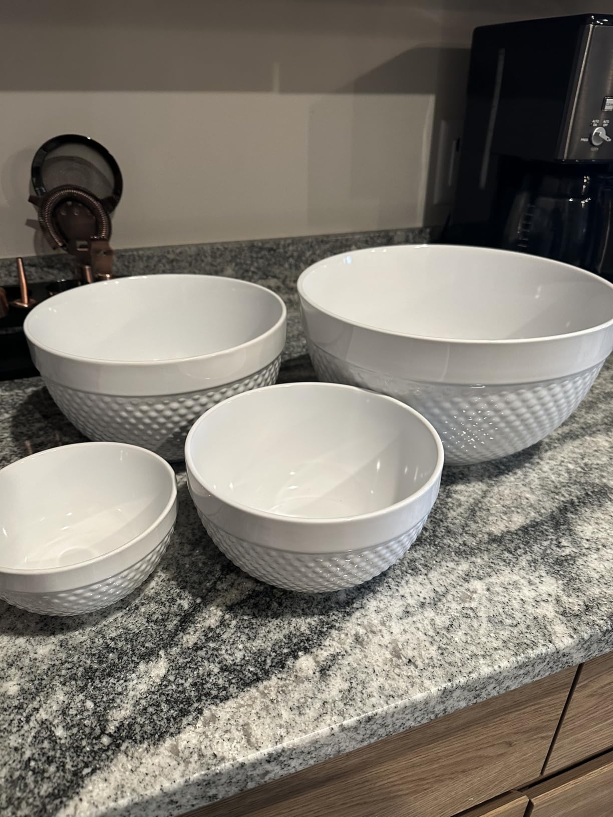 TTU Tabletops Gallery Hobnail Style 4 Piece Blue Storm Stoneware Nesting Mixing Bowl Set for Baking and Cooking - Customer Photo 2