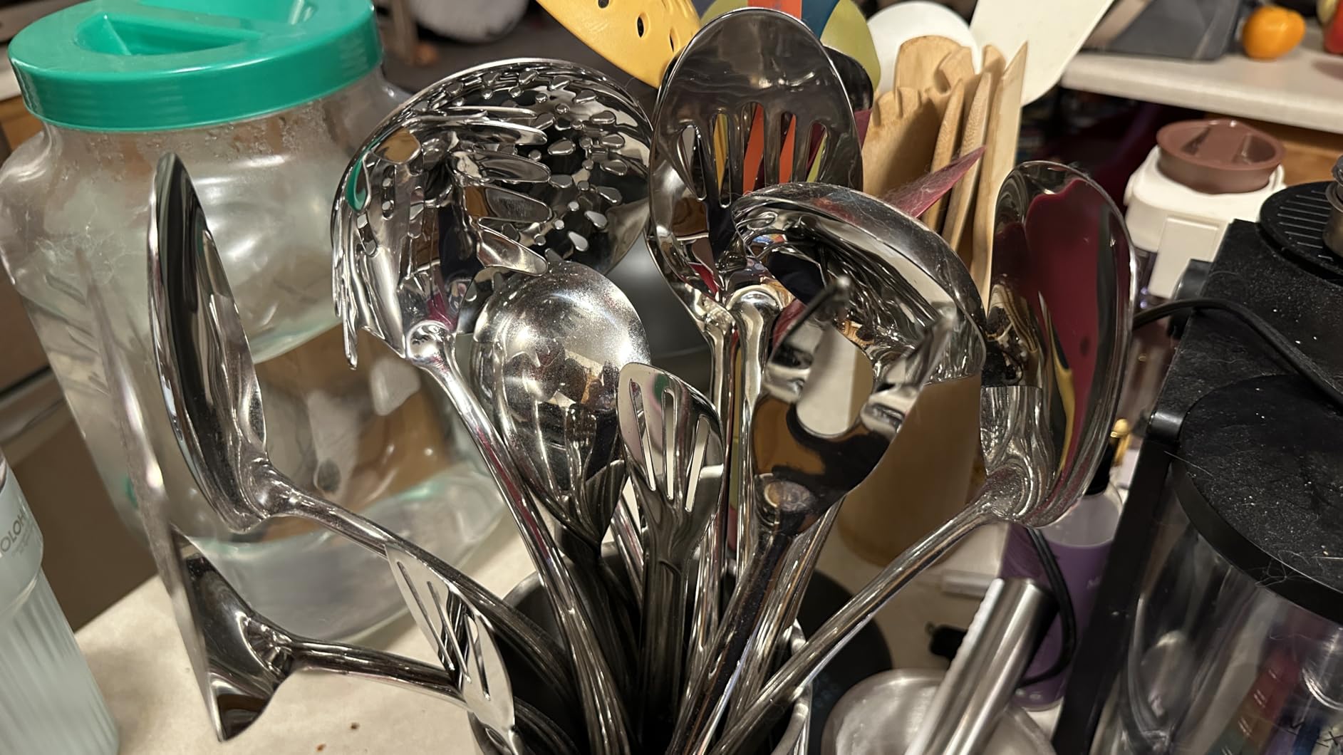 304 Stainless Steel Kitchen Utensil Set - 9 PCS Serving Utensils, Cooking Utensil, Solid Spoon, Slotted Spoon, Fork, Spatula, Ladle, Skimmer Spoon, Slotted Spatula Tunner, Spaghetti Spoon, Large Spoon - Customer Photo 2