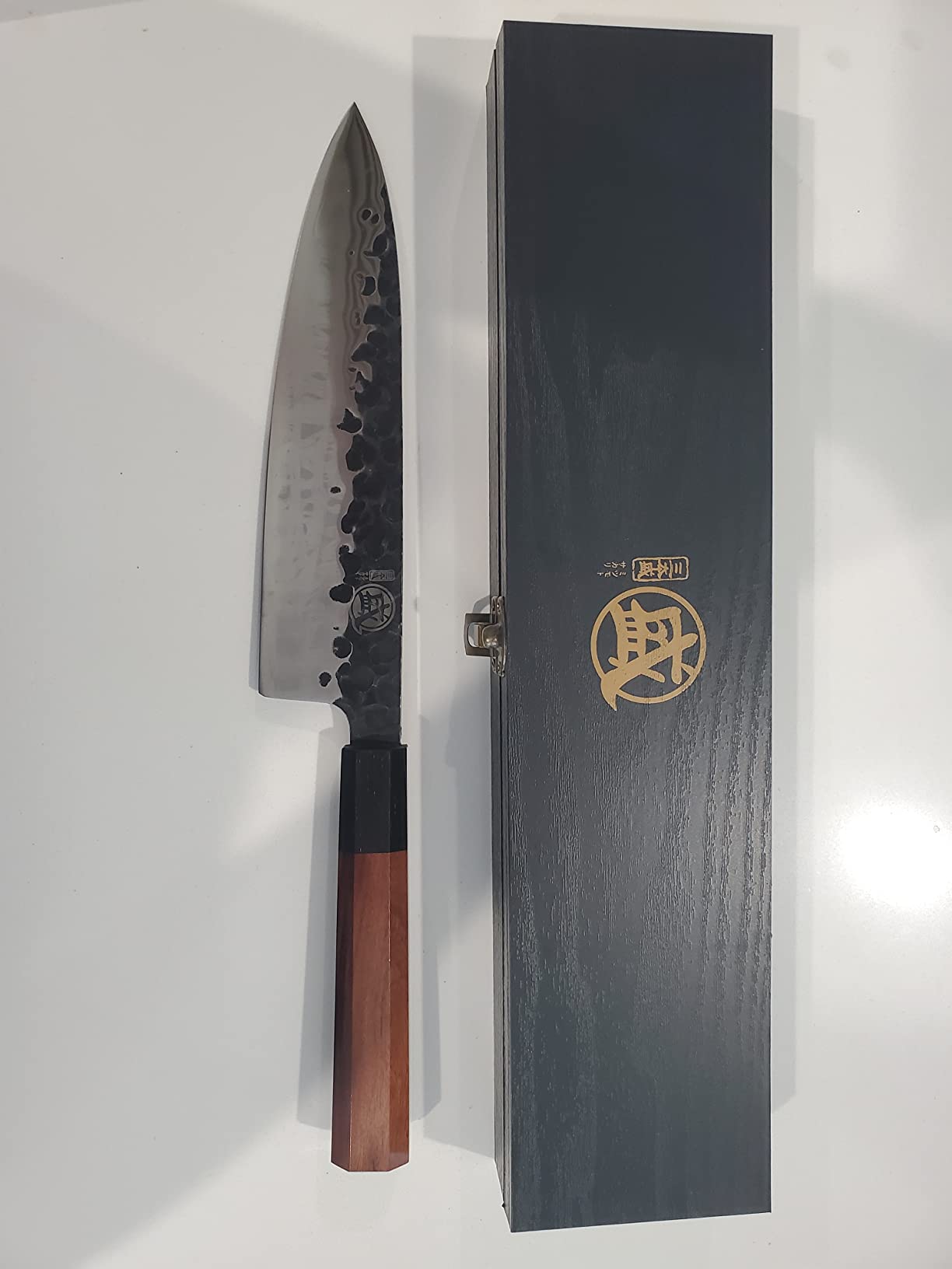 MITSUMOTO SAKARI 8 inch Gyuto Chef Knife, Japanese Hand Forged Kitchen Chef's Knives, 3-Layer 9CR18MOV High Carbon Steel, Rosewood Handle & Sandalwood Box - Customer Photo 2