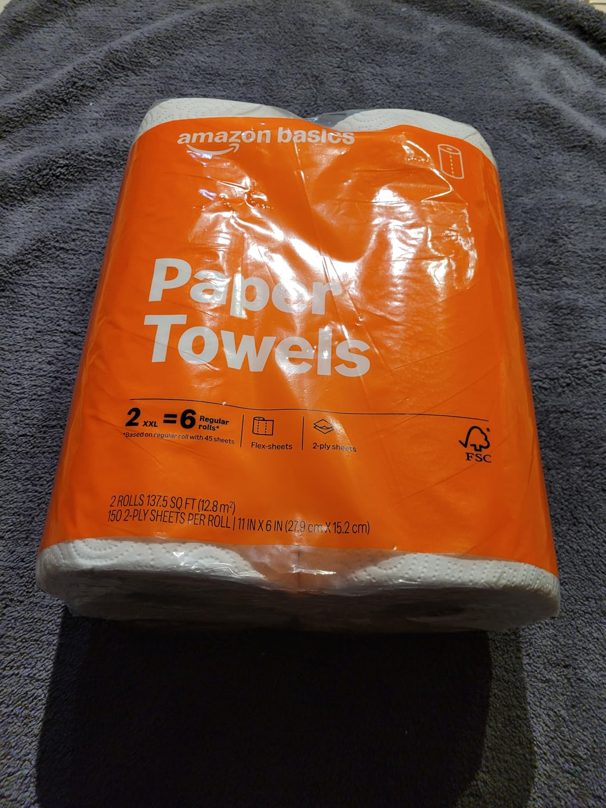 Amazon Basics FSC-Certified 2-Ply Flex-Sheets Paper Towels, 150 Sheets per Roll, 12 Basics Rolls = 32 Regular Rolls Customer Review Amazon Basics FSC-Certified 2-Ply Flex-Sheets Paper Towels, 150 Sheets per Roll, 12 Basics Rolls = 32 Regular Rolls - Customer Photo 2