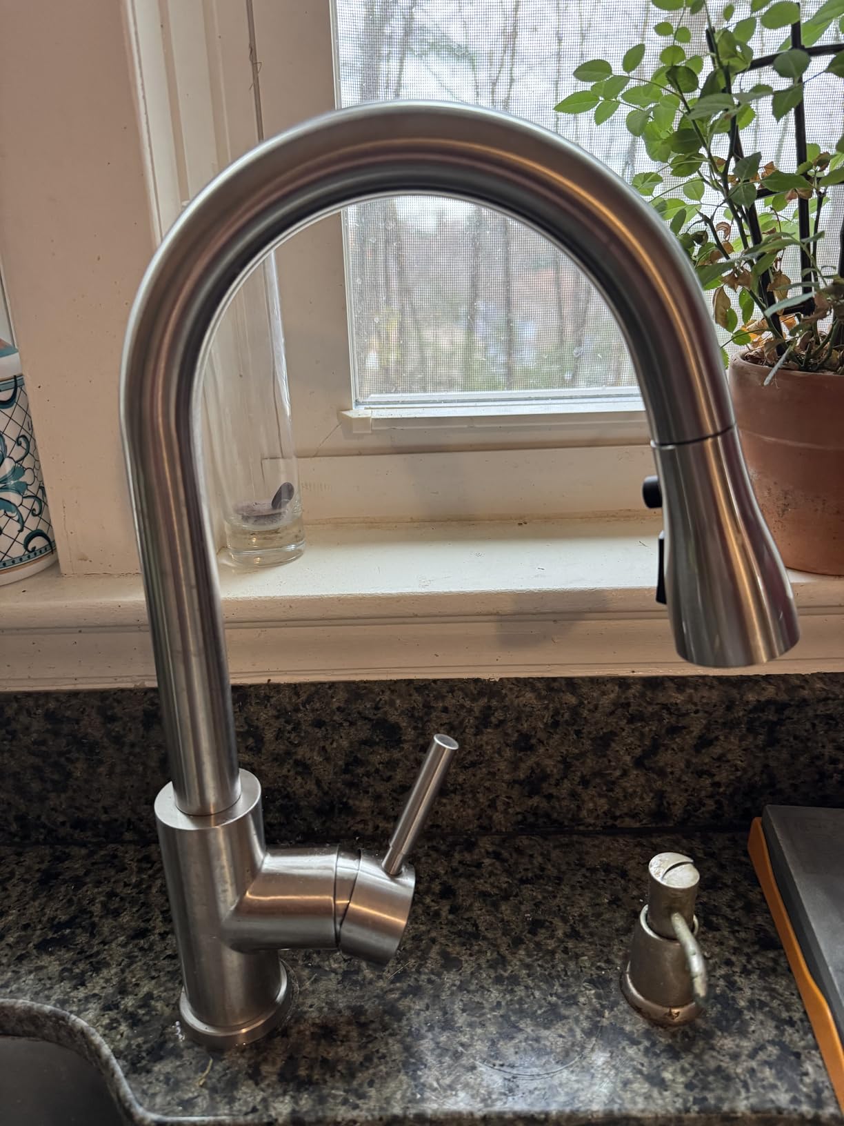 WEWE Brushed Gold Kitchen Faucet with Pull Down Sprayer, RV Brass Kitchen Faucet Stainless Steel Single Handle Spring Faucet with Deck Plate for Farmhouse Utility bar Laundry Sinks - Customer Photo 2