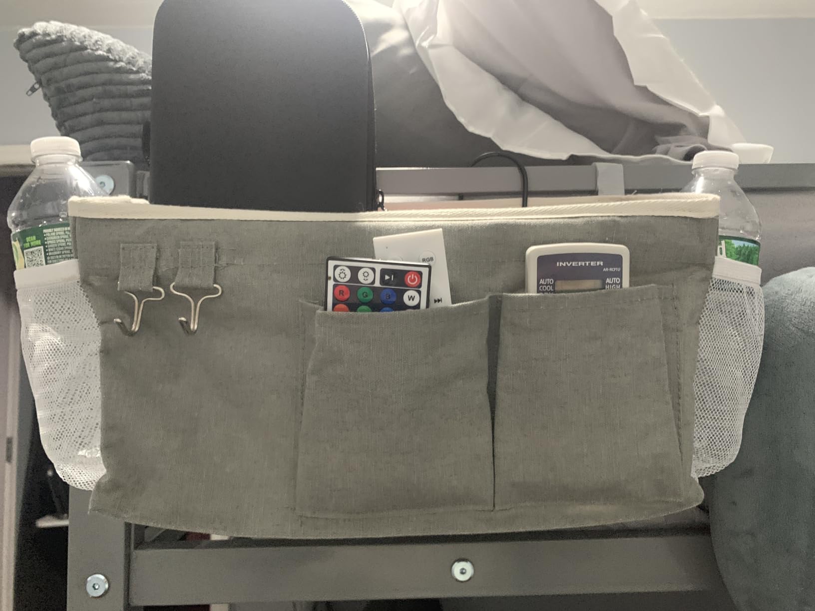 Bedside Storage Caddy/Bedside Hanging Storage Bag for Headboards Bunk Beds Dorm Rooms Book Phone Magazine Holder (Grey) - Customer Photo 2