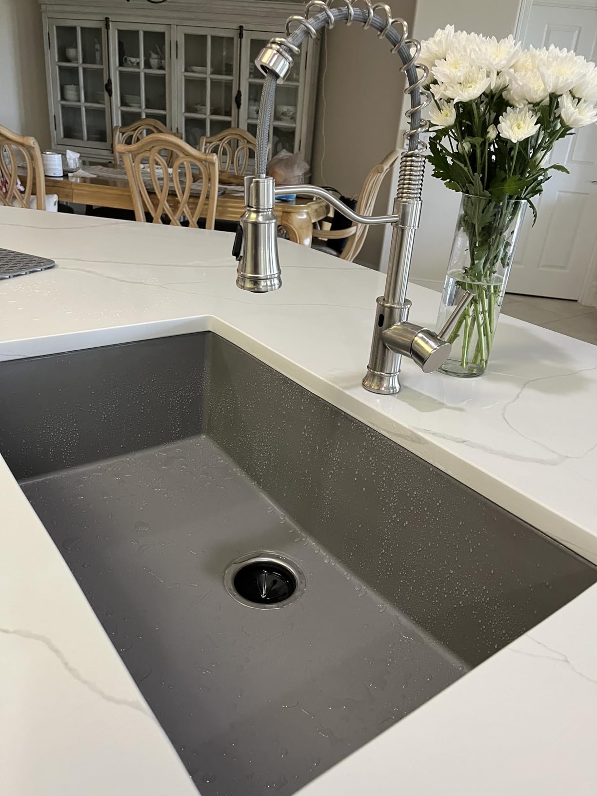 Karran 33 Inch White Undermount Single Bowl Quartz Composite Kitchen Sink, Extra Deep 9