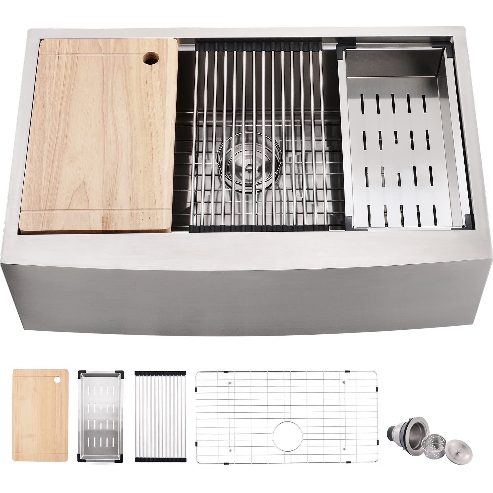 33 Inch Farmhouse Sink - Loftus Apron Front Kitchen Sink 16 Gauge Stainless Steel Workstation Ledge Deep Single Bowl Farm Sink with Accessories Customer Review 33 Inch Farmhouse Sink - Loftus Apron Front Kitchen Sink 16 Gauge Stainless Steel Workstation Ledge Deep Single Bowl Farm Sink with Accessories - Customer Photo 1