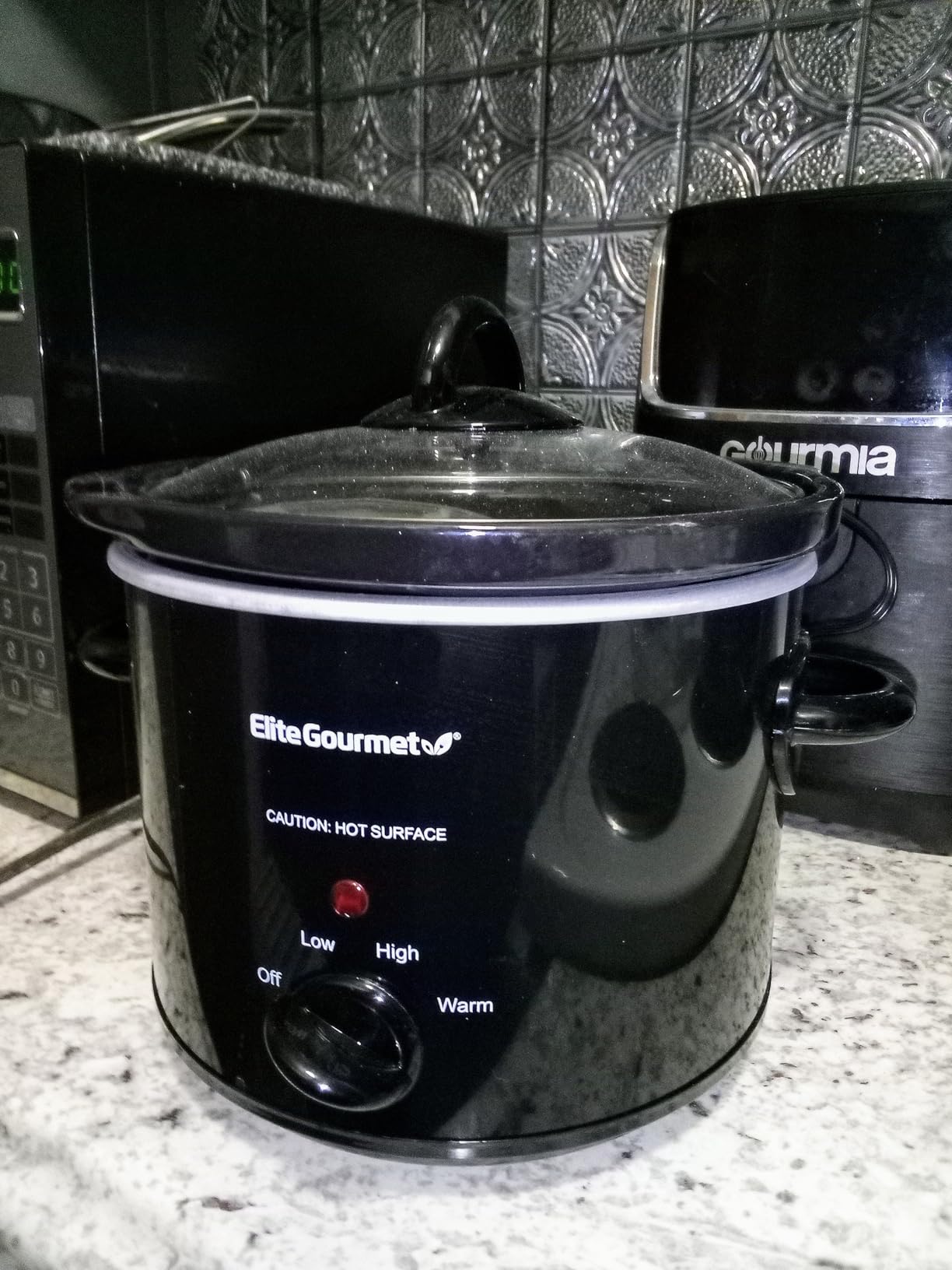 Elite Gourmet MST239X Electric Round Slow Cooker, Adjustable Temp, Entrees, Sauces, Stews & Dips, Dishwasher Safe Glass Lid & Crock, 2 Quart, Black - Customer Photo 1