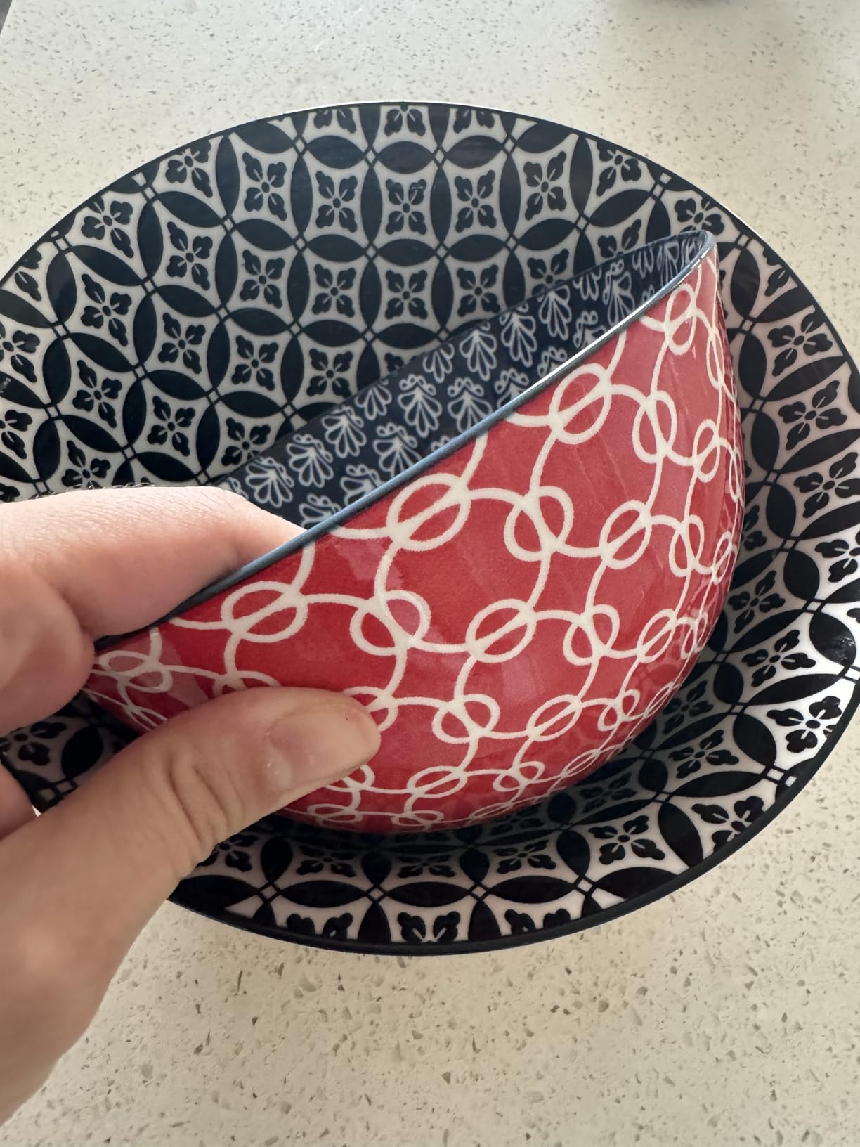 DOWAN Mixing Bowls, Ceramic Mixing Bowls for Kitchen, Colorful Vibrant Nesting Bowls for Cooking, Baking, Prepping, Serving, Salad, Housewarming Gift, Microwave Dishwasher Safe, 3.7/2/1 Qt, Set of 3 - Customer Photo 1