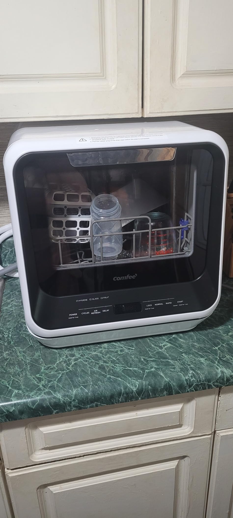 COMFEE' Portable Mini Dishwasher Countertop with 5L Built-in Water Tank for Apartments& RVs, No Hookup Needed, 6 Programs, 360 Degree Dual Spray, 162 Degree F High-Temp& Air-Dry Function - Customer Photo 1