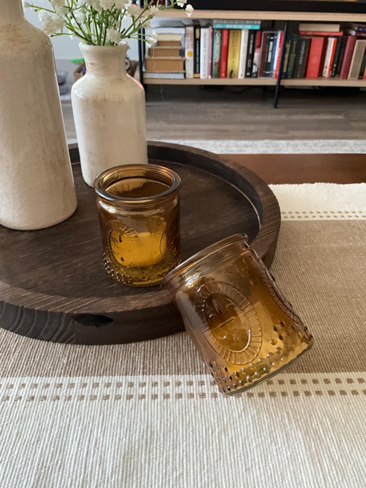 Kate Aspen Vintage Amber Glass Tea Light Candle Holders Set of 4 - Votive Holders for Home Decor, Fall Table Decorations, Bathroom Candles, Kitchen Shelf Decor, and Wedding Centerpieces Customer Review Kate Aspen Vintage Amber Glass Tea Light Candle Holders Set of 4 - Votive Holders for Home Decor, Fall Table Decorations, Bathroom Candles, Kitchen Shelf Decor, and Wedding Centerpieces - Customer Photo 3