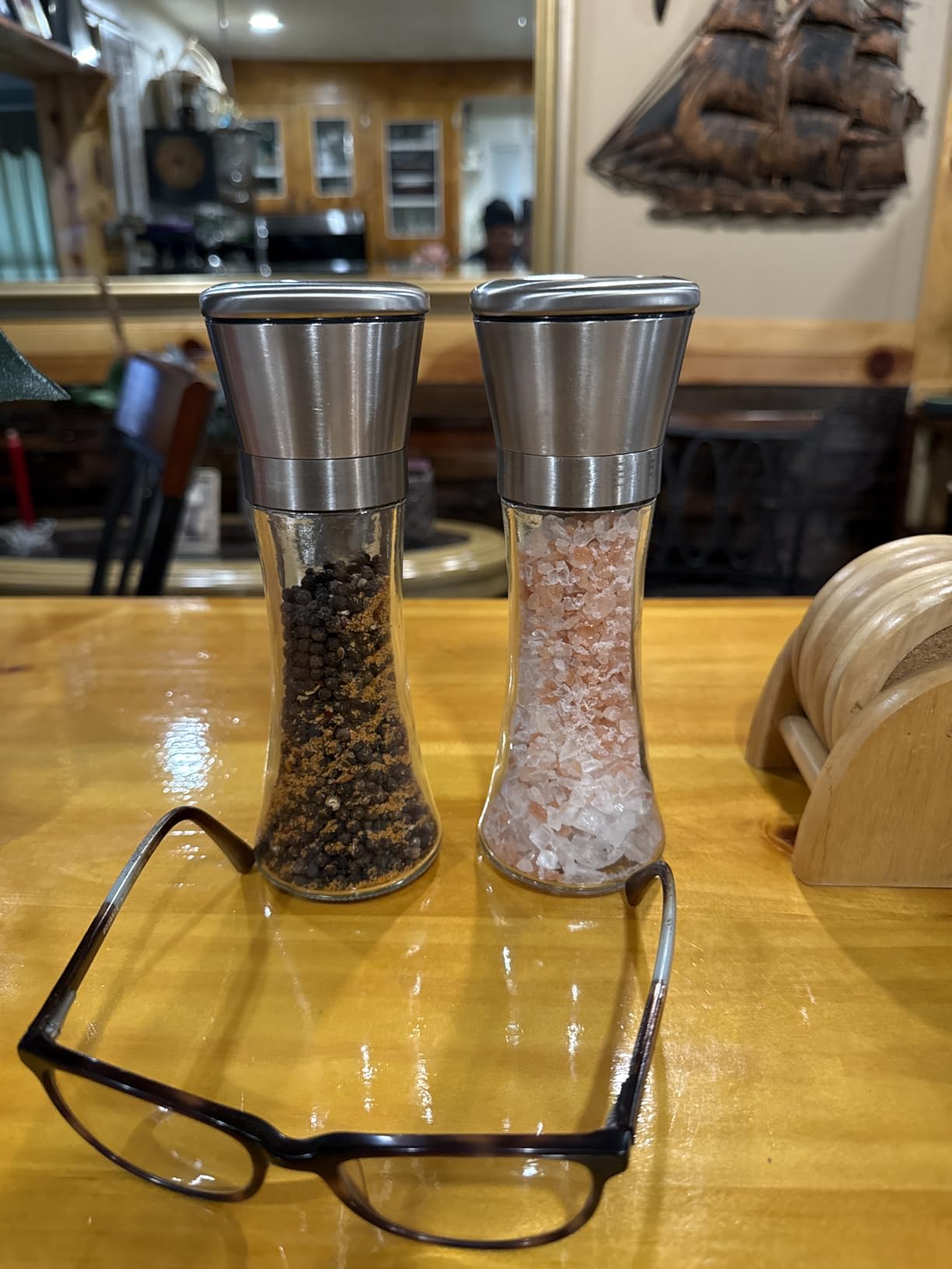 Premium Salt and Pepper Grinder Set of 2 - Two Refillable Stainless Steel Sea Salt & Spice Shakers with Adjustable Coarse Mills - Easy Clean Ceramic Grinders w/BONUS Silicone Funnel & Cleaning Brush - Customer Photo 1